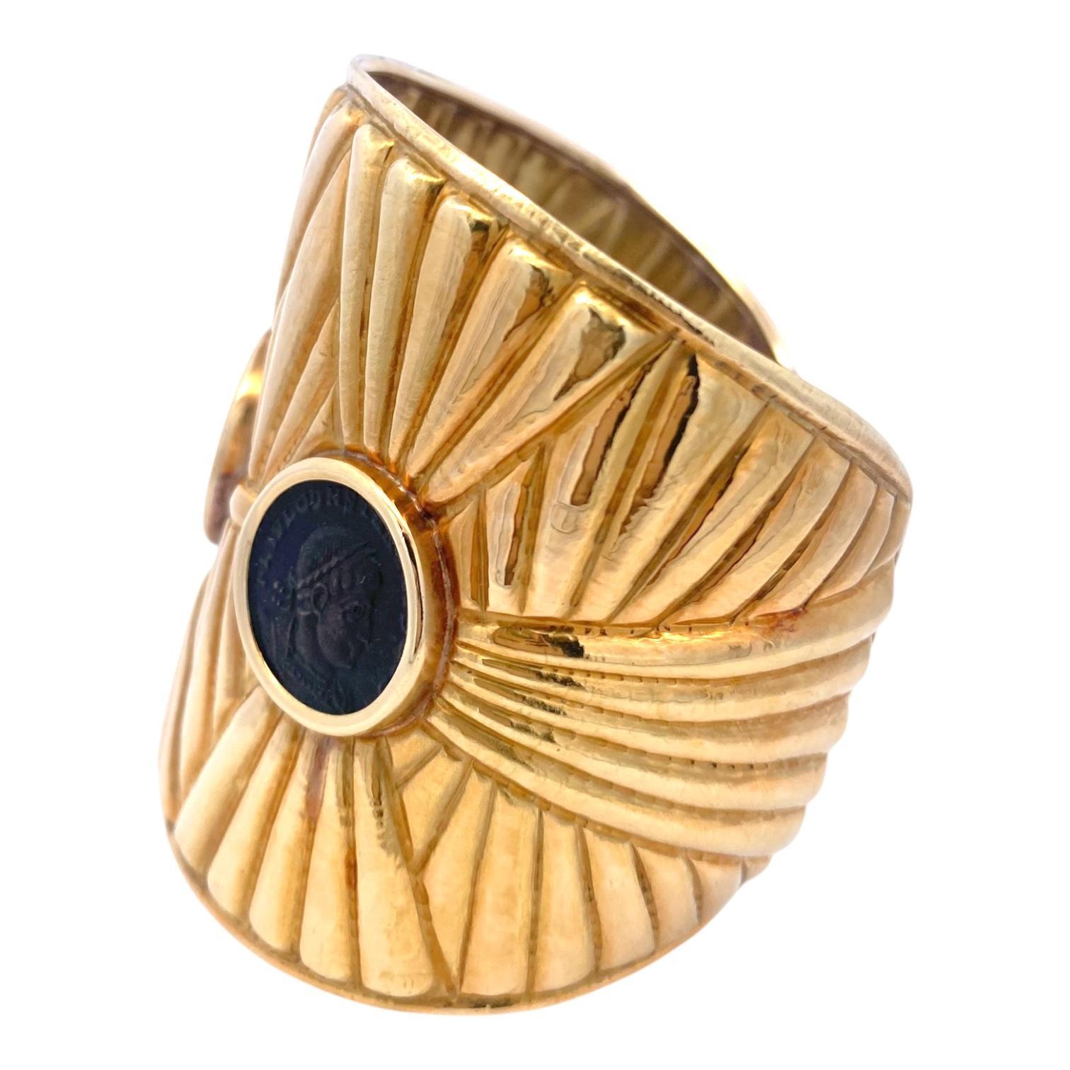 Classical Roman Large 18K Gold Roman Coins Cuff Bracelet For Sale
