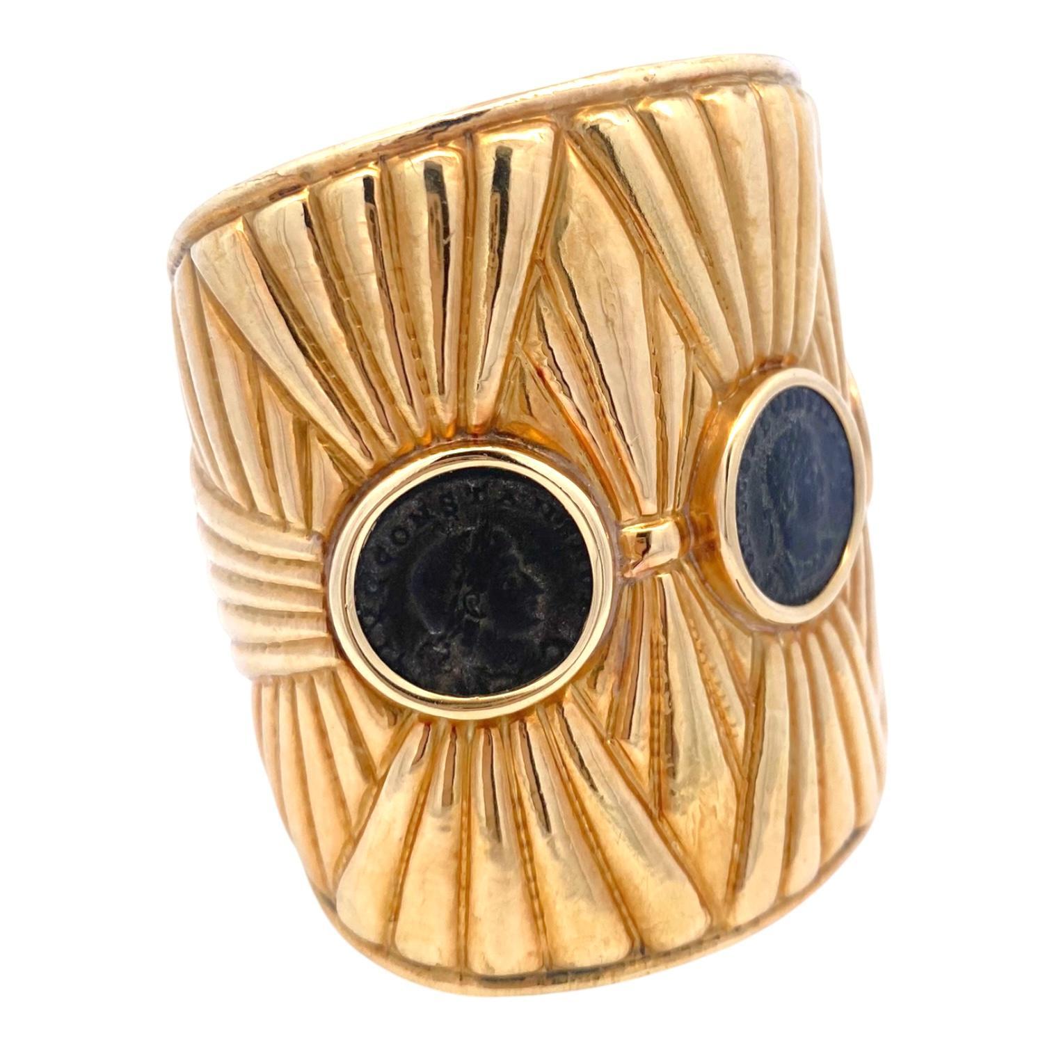 Large 18K Gold Roman Coins Cuff Bracelet For Sale 3