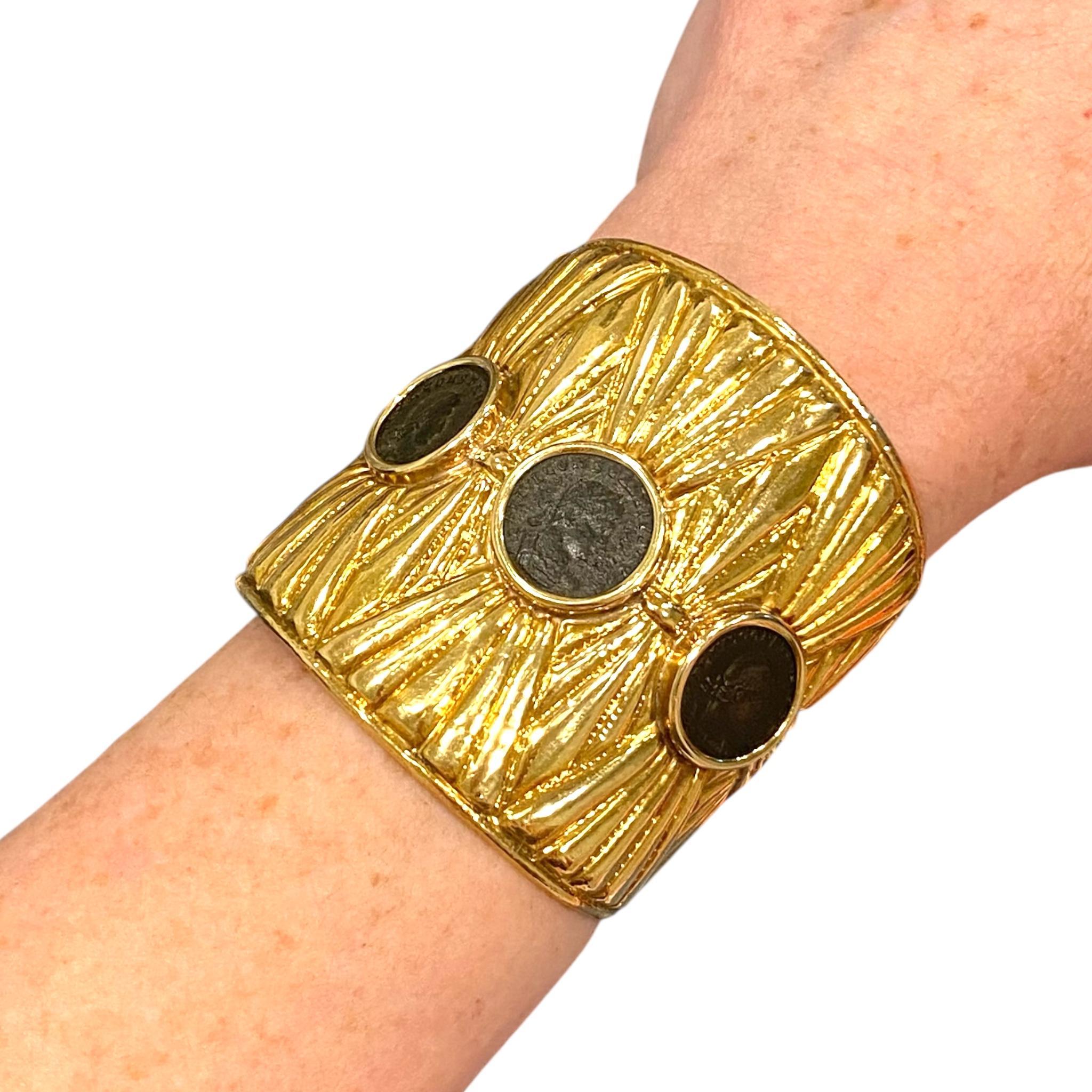 Large 18K Gold Roman Coins Cuff Bracelet For Sale 4