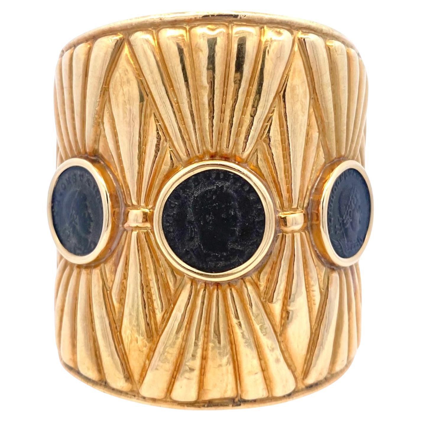 Large 18K Gold Roman Coins Cuff Bracelet For Sale