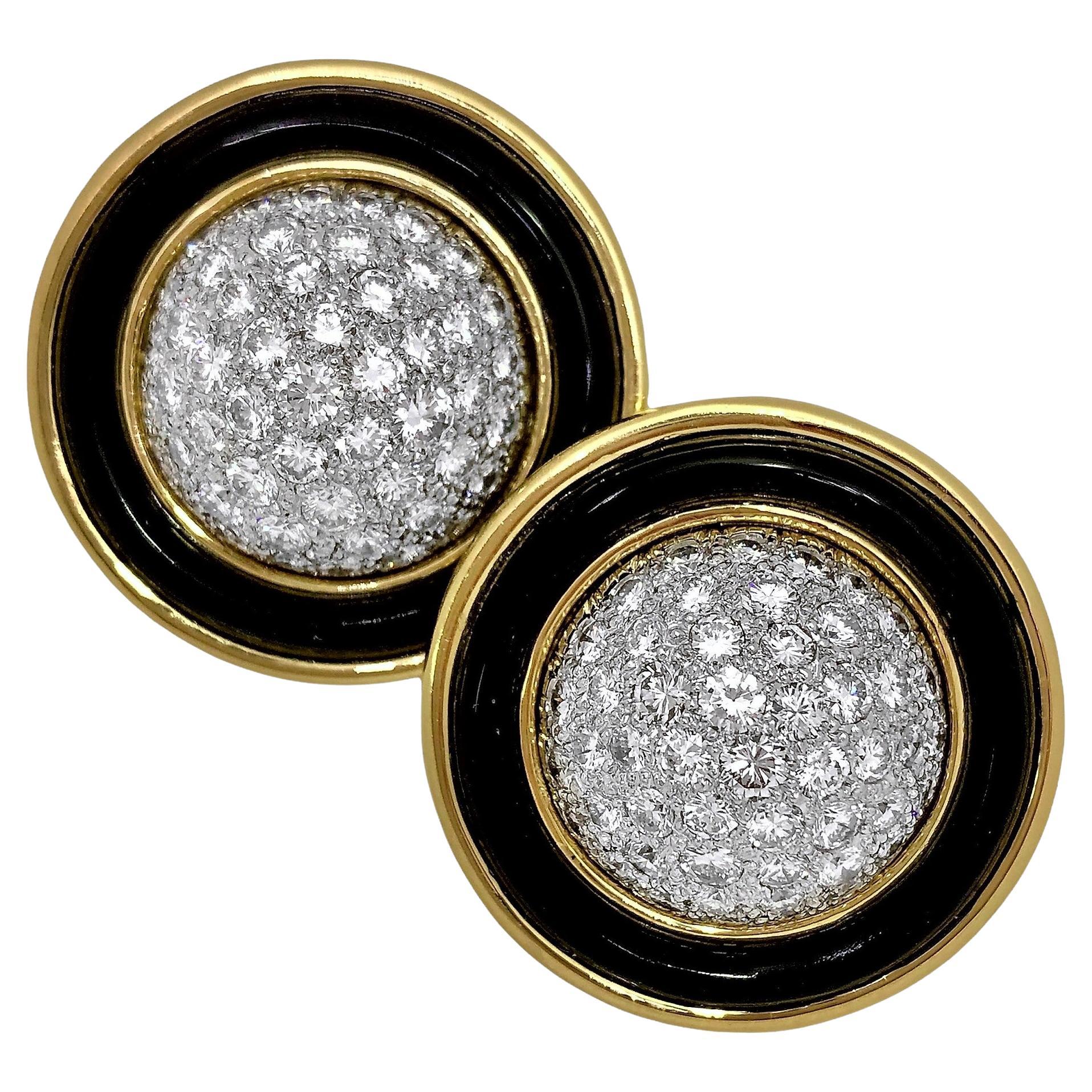 Large 18K Platinum, Onyx & Diamond Earrings by Merrin