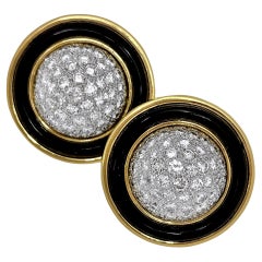 Vintage Large 18K Platinum, Onyx & Diamond Earrings by Merrin