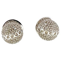 Large 18K white gold diamond-encrusted ear studs