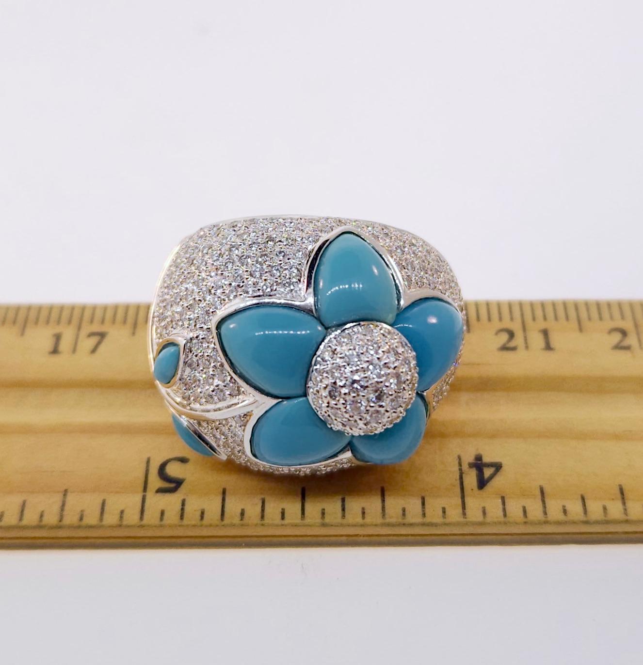 Large 18k White Gold Diamond & Turquoise Earrings  In Excellent Condition For Sale In New York, NY