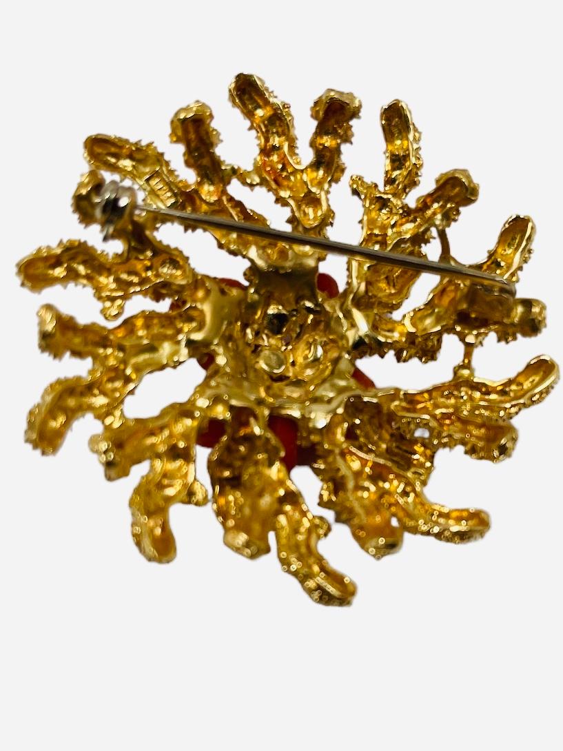 Taille poire Grande broche en or jaune 18K en forme de récif corallien en vente