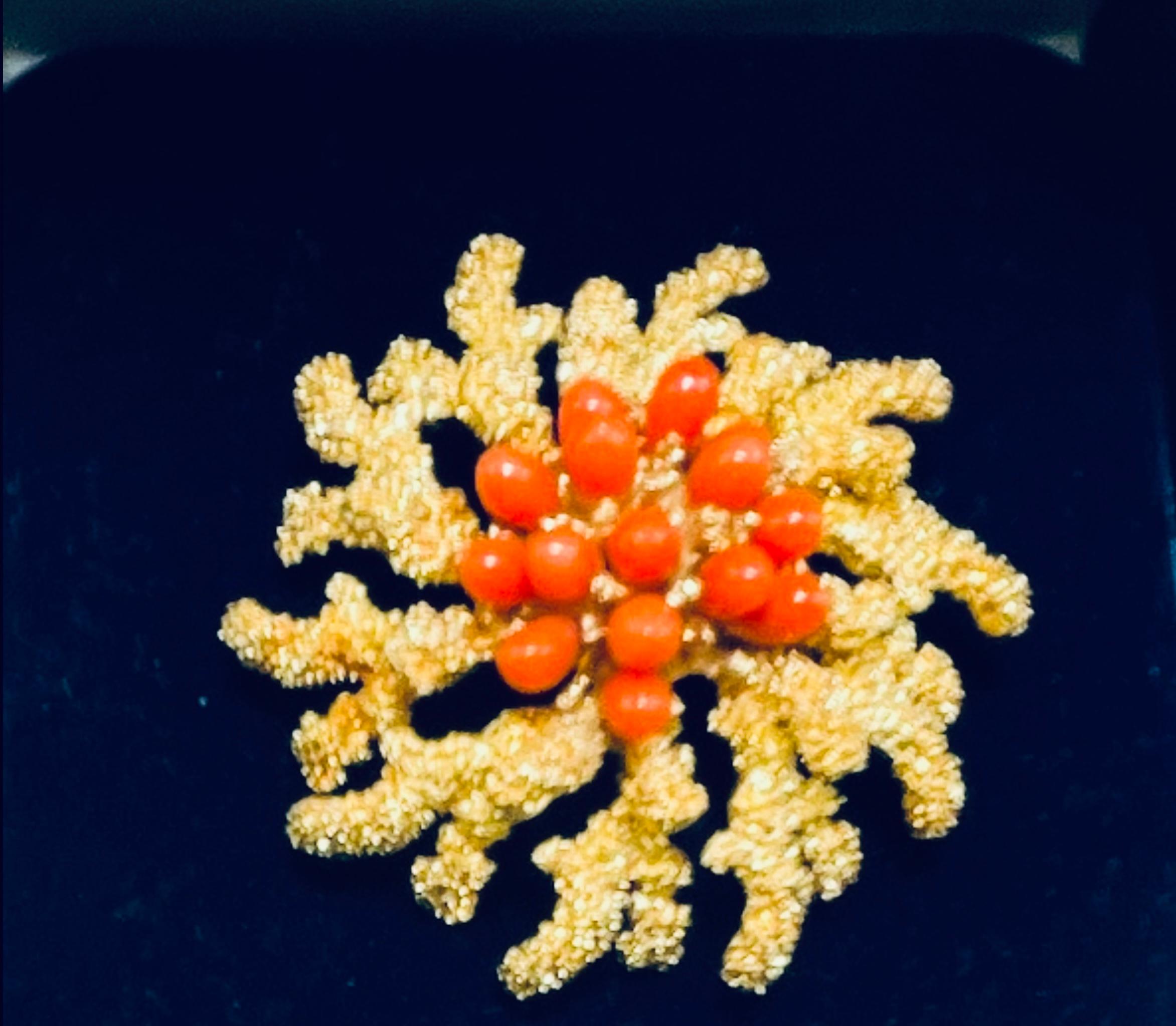 Large 18K Yellow Gold Coral Reef Brooch For Sale 4