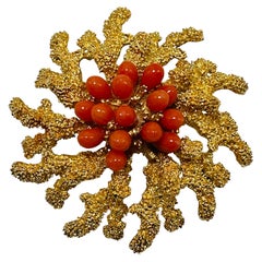 Vintage Large 18K Yellow Gold Coral Reef Brooch