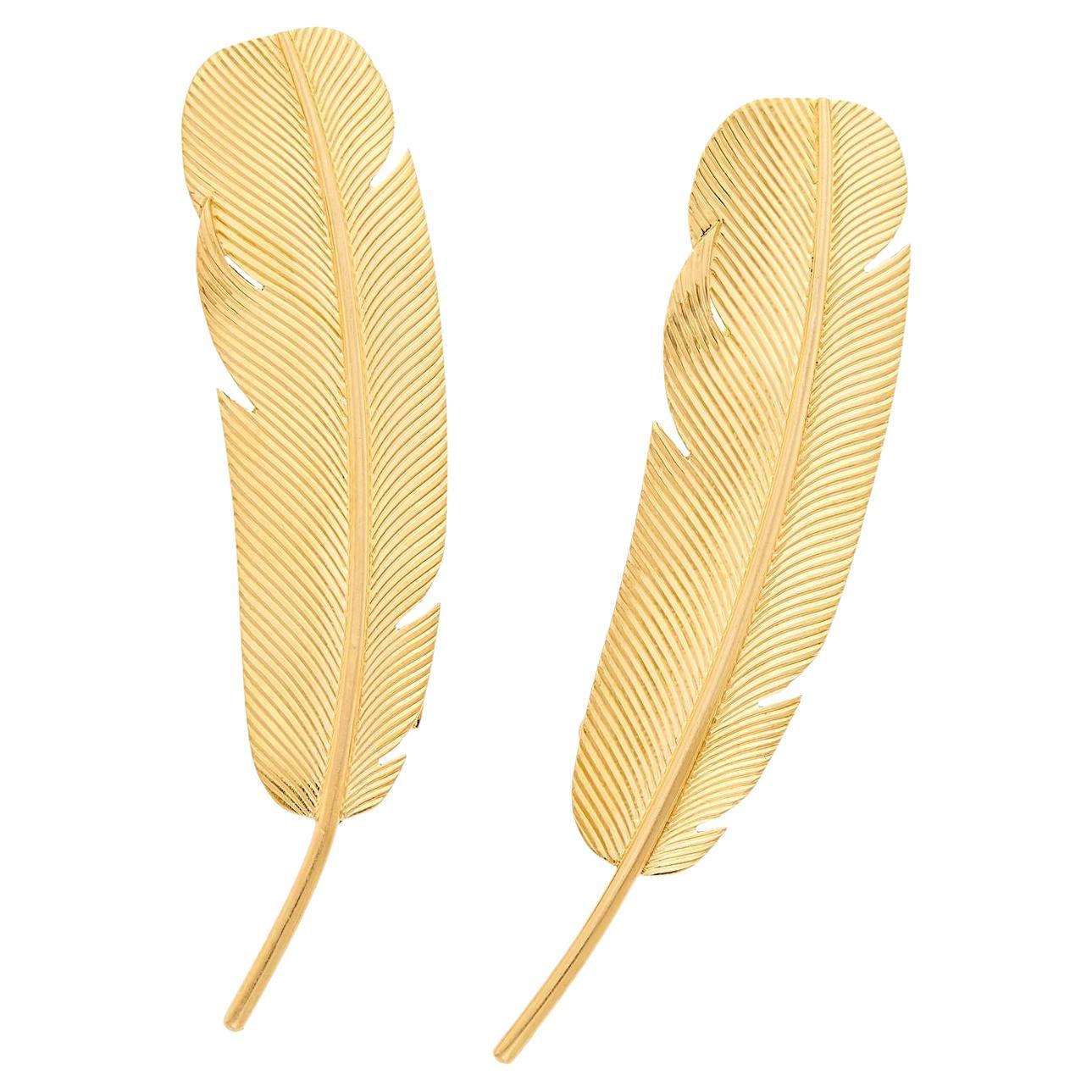 Große Broschen aus 18K Gelbgold mit zarten Federn
