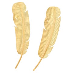 Grandes broches en or jaune 18K à plumes délicates