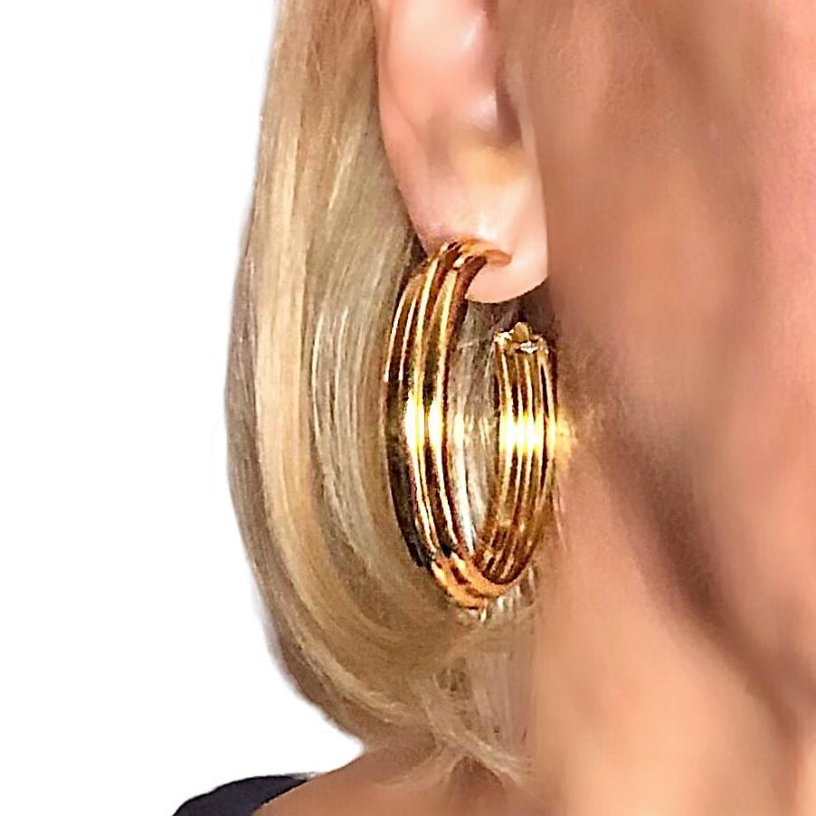 Large 18K Yellow Gold Fluted Hoop Earrings For Sale 4