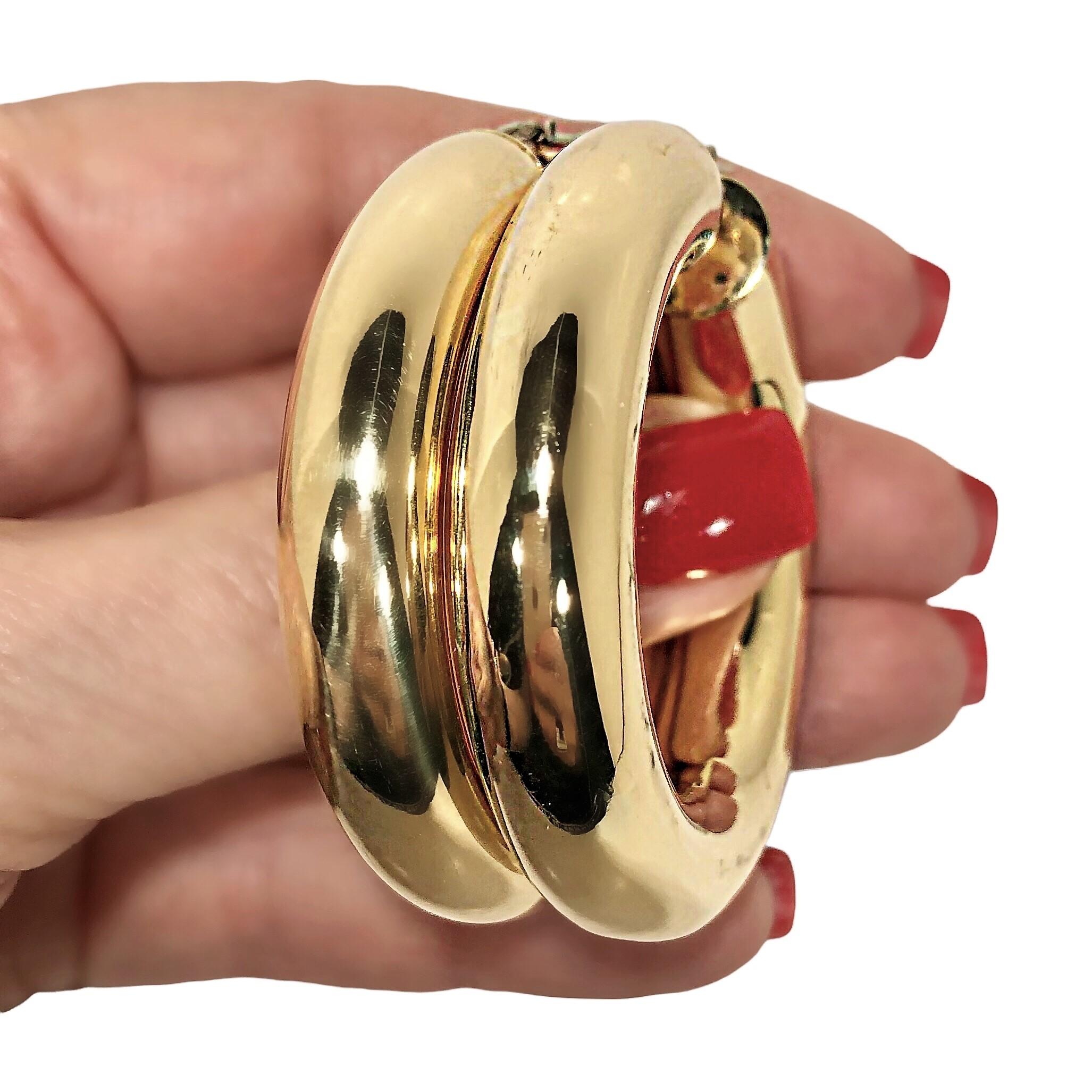 Modern Large 18K Yellow Gold Italian Puffy Hoop Earrings