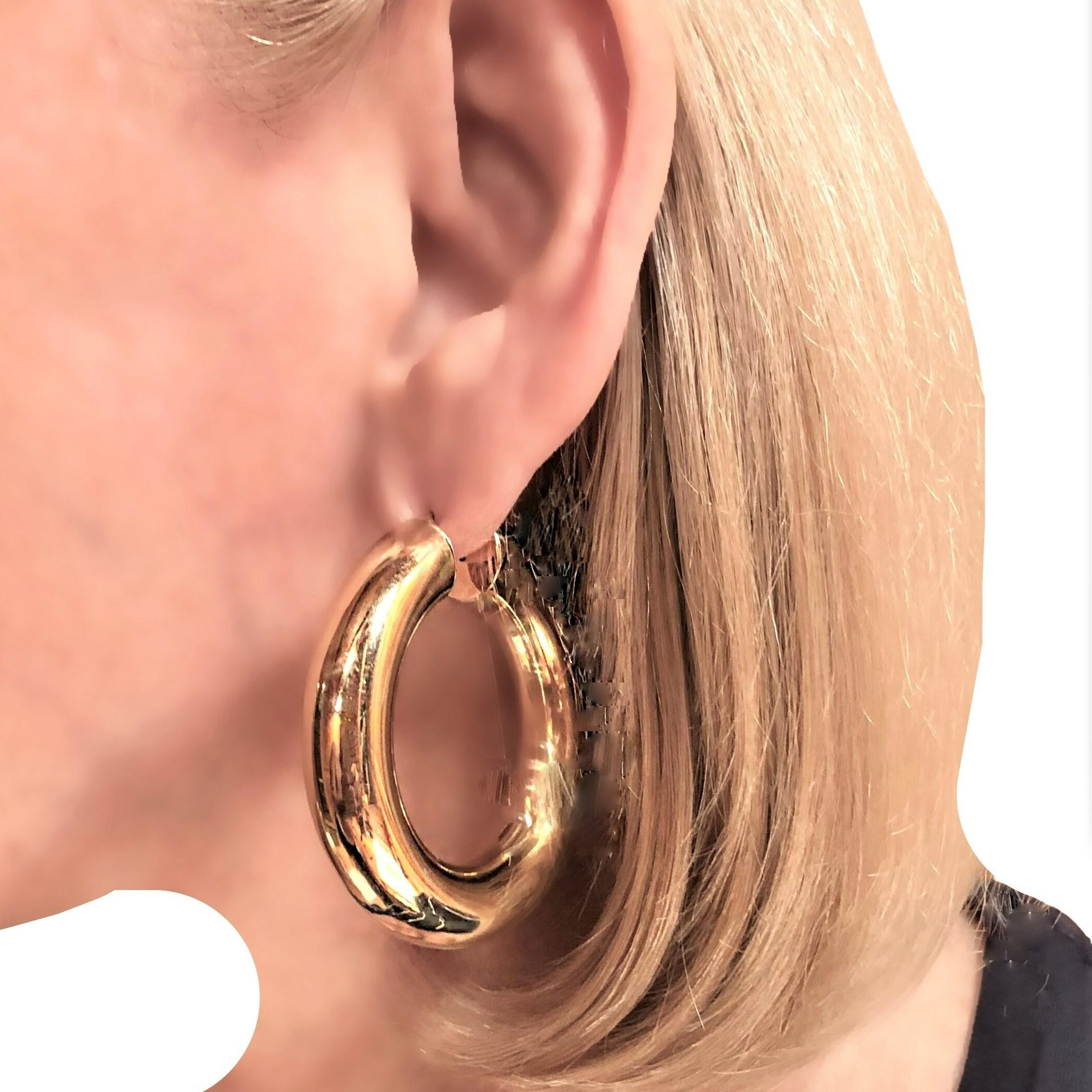Large 18K Yellow Gold Italian Puffy Hoop Earrings 3