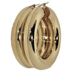 Large 18K Yellow Gold Italian Puffy Hoop Earrings