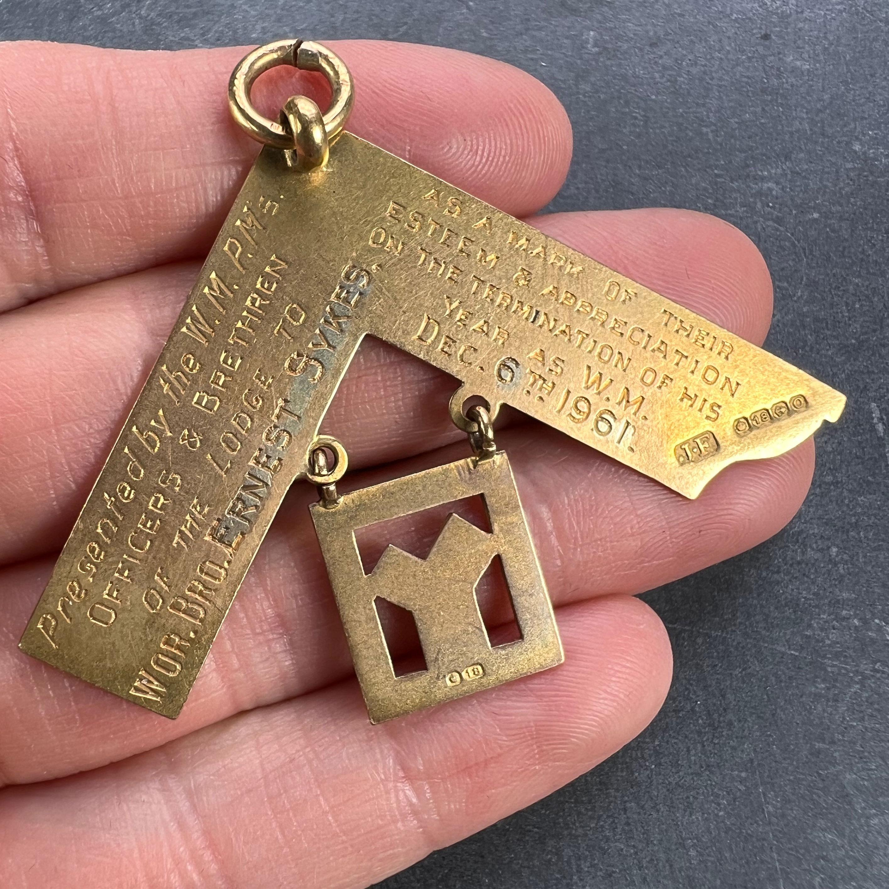 Large 18K Yellow Gold Masonic Charm Pendant For Sale 4