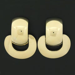Large 18K Yellow Gold Polished Door Knocker Dangle Statement Clip on Earrings