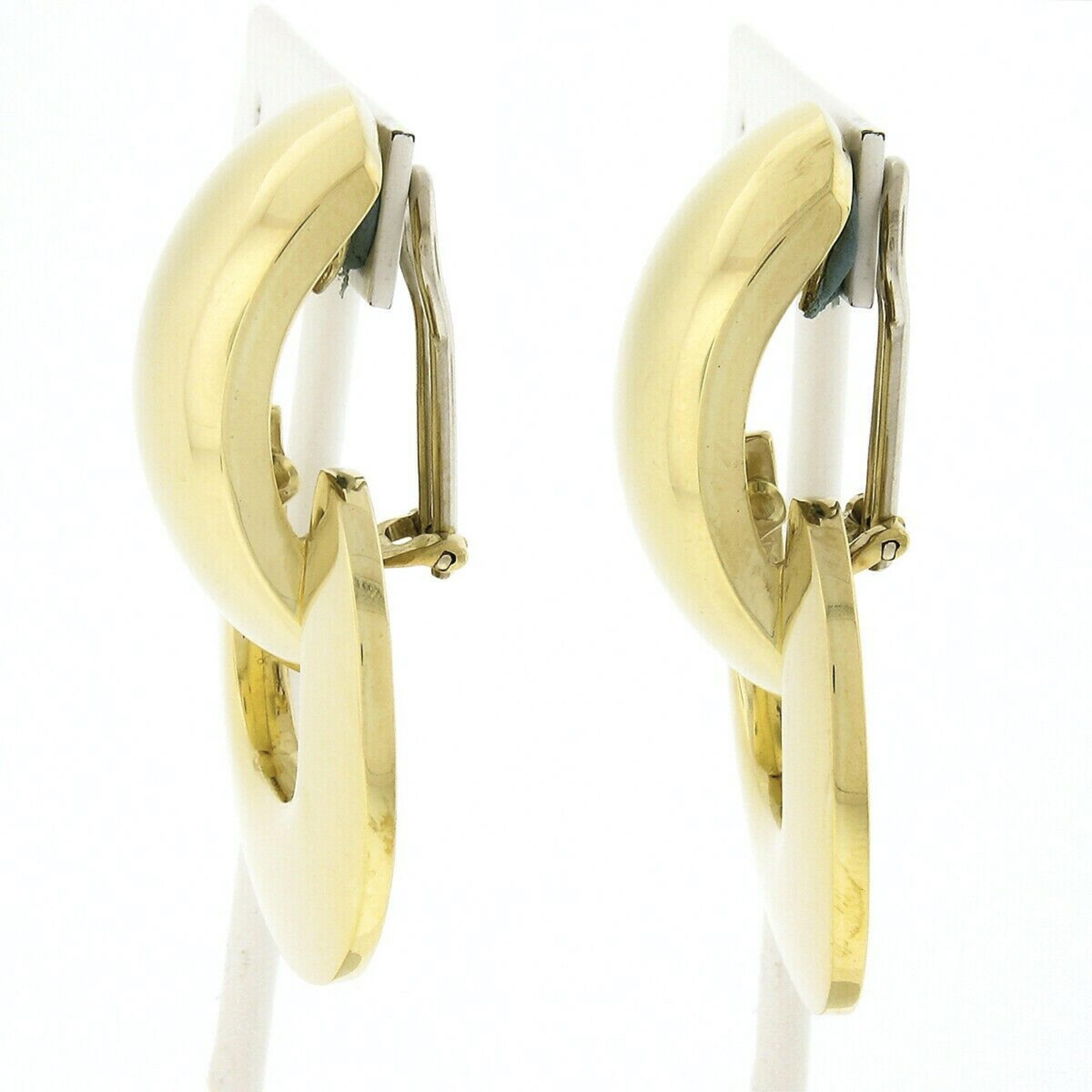 Women's Large 18K Yellow Gold Polished Door Knocker Dangle Statement Clip on Earrings For Sale