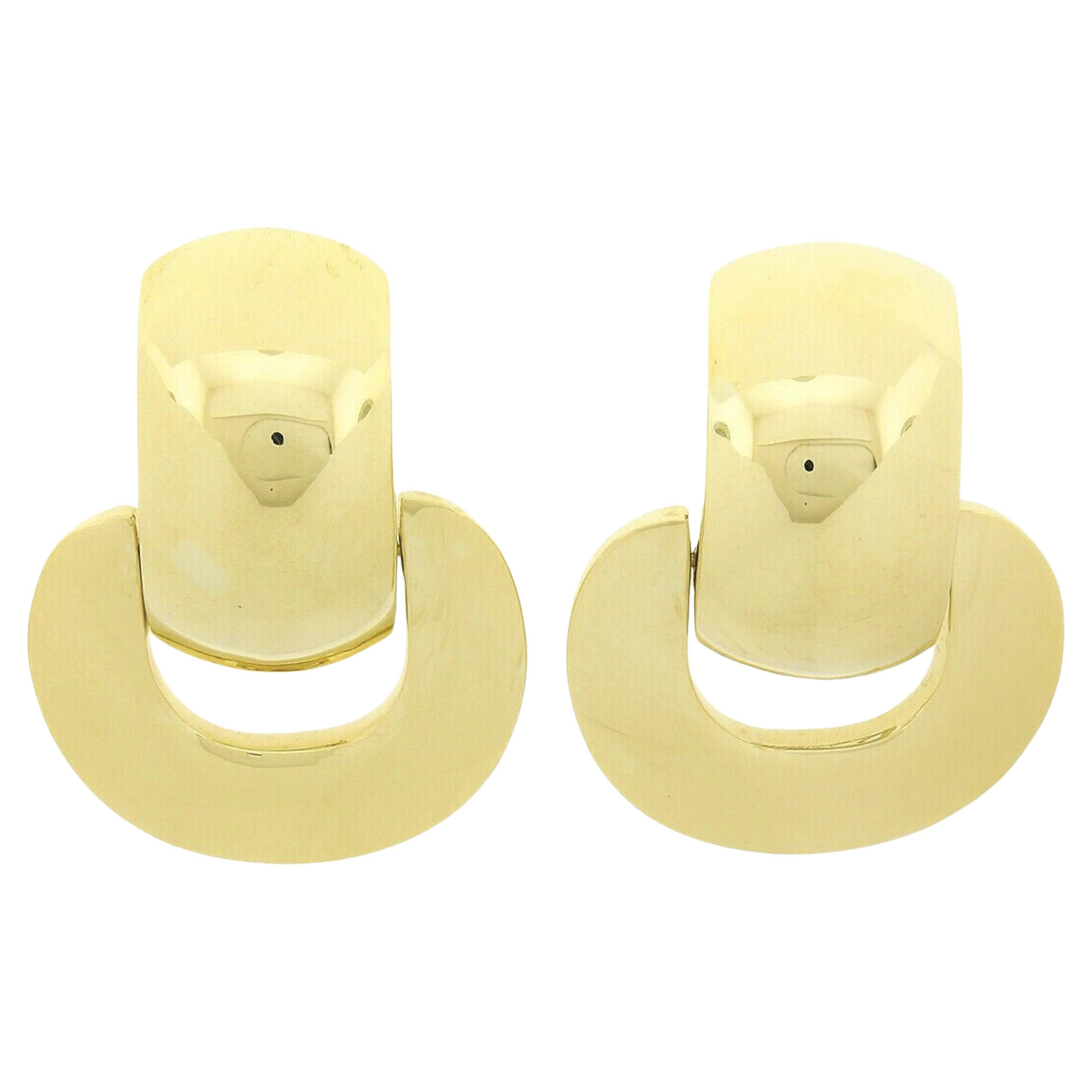 Grandes boucles d'oreilles à clips fantaisie en or jaune 18 carats avec nœud de porte poli