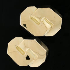 Large 18K Yellow Gold Polished Link Form Substantial Statement Omega Earrings