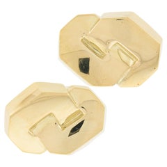 Large 18K Yellow Gold Polished Link Form Substantial Statement Omega Earrings