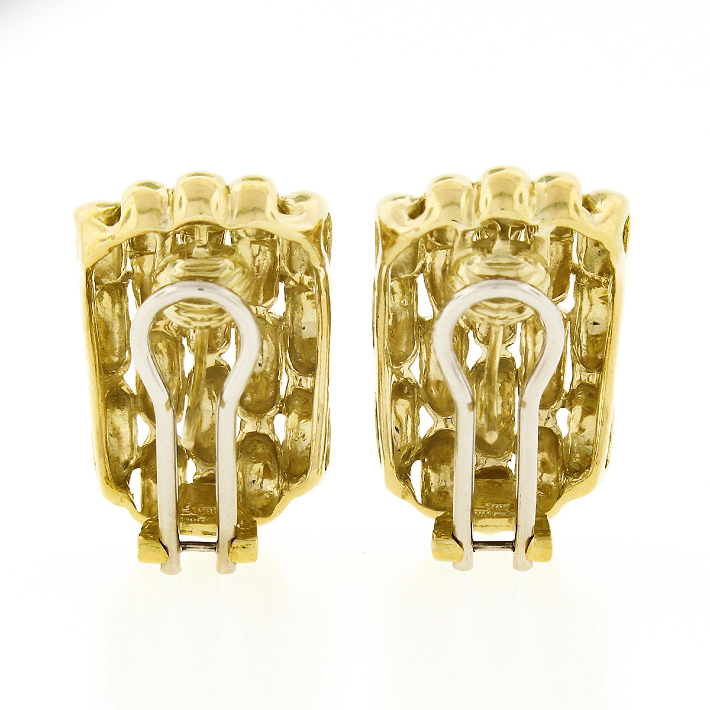 Women's Large 18K Yellow Gold Polished Panther Style Wide Cuff Earrings w/ Omega Backs For Sale