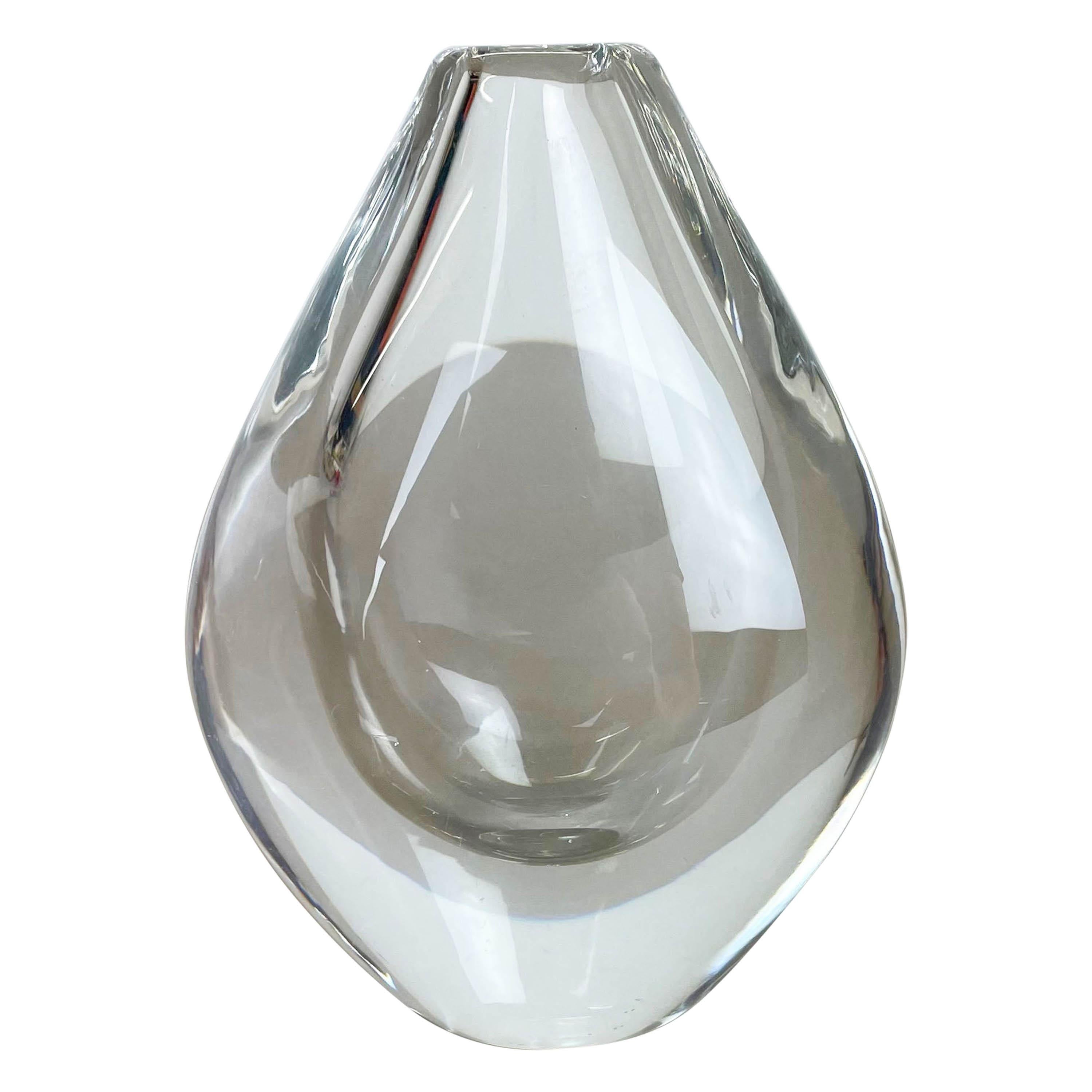 Gran jarrón de vidrio con gota lúcida de 1,8 kg de Sven Palmqvist para Orrefors, Suecia, años 70