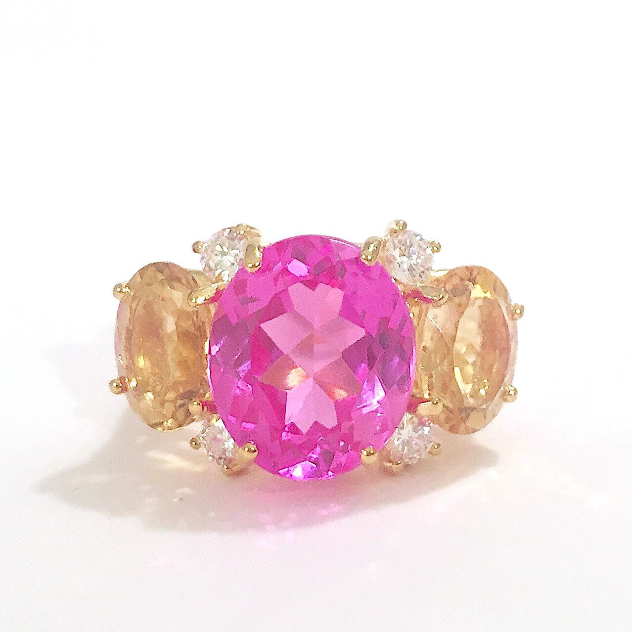 Large 18kt Yellow Gold Gum Drop Ring with Blue Topaz and Peridot For Sale 8