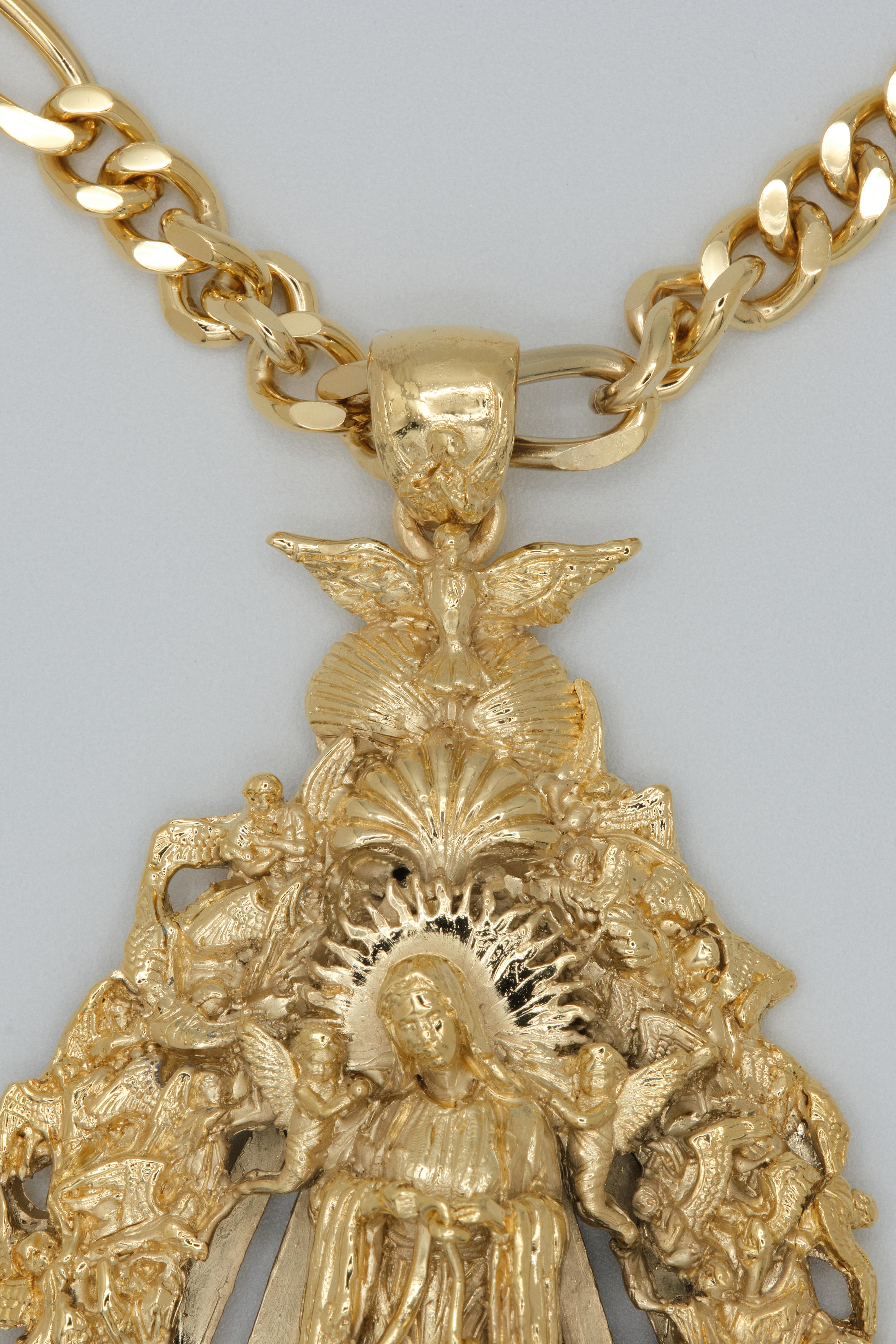  14kt Yellow Solid Gold Madonna Pendant 