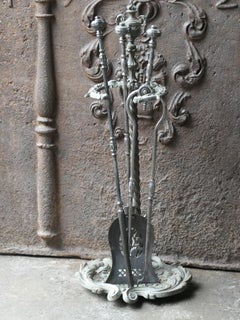 Large 18th-19th C. English Polished Steel Georgian Fireside Companion Set