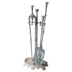 Large 18th - 19th C. English Georgian Polished Steel Fire Irons