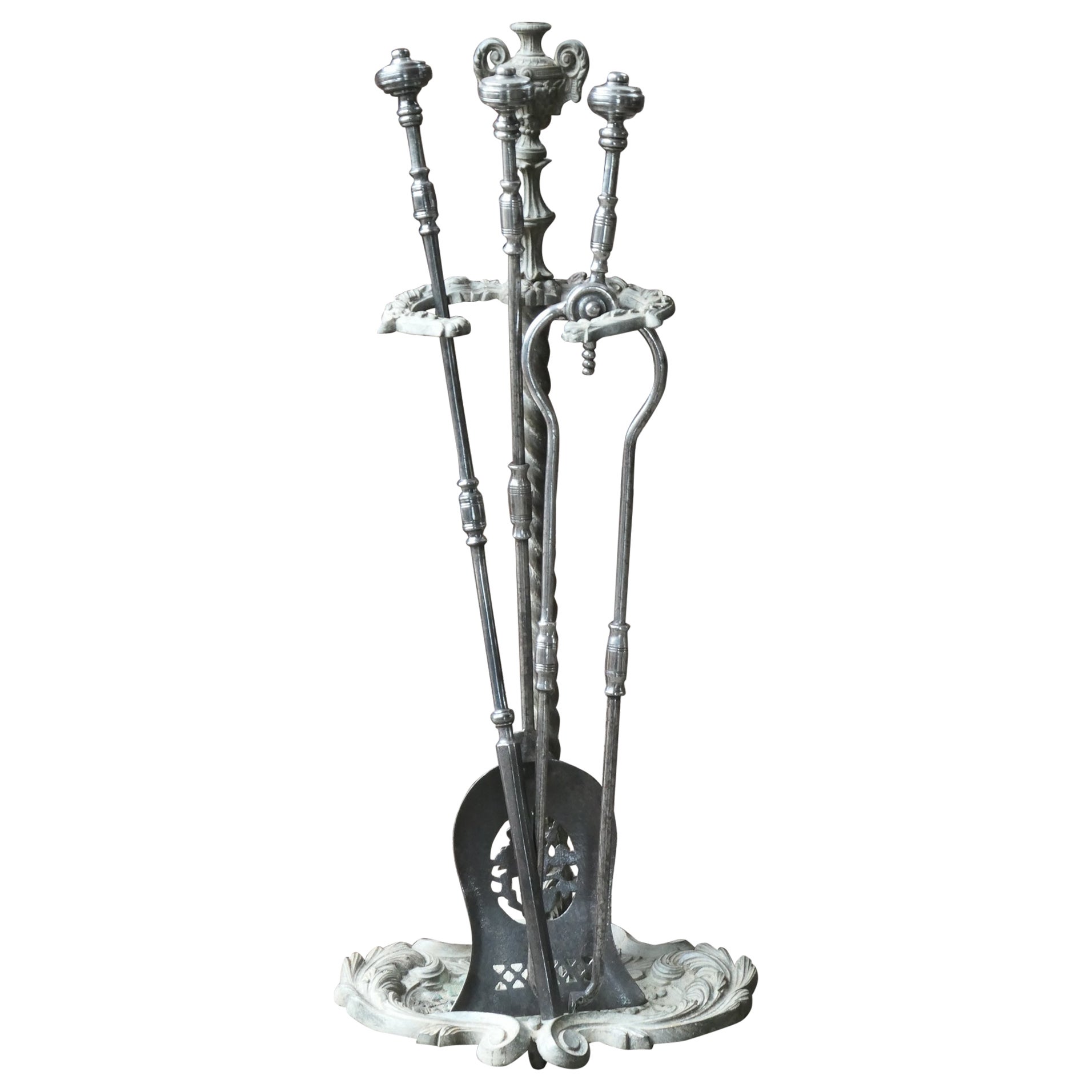 Large 18th-19th C. English Polished Steel Georgian Fireside Companion Set For Sale