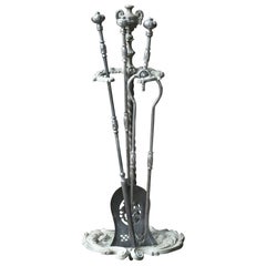 Large 18th-19th C. English Polished Steel Georgian Fireside Companion Set