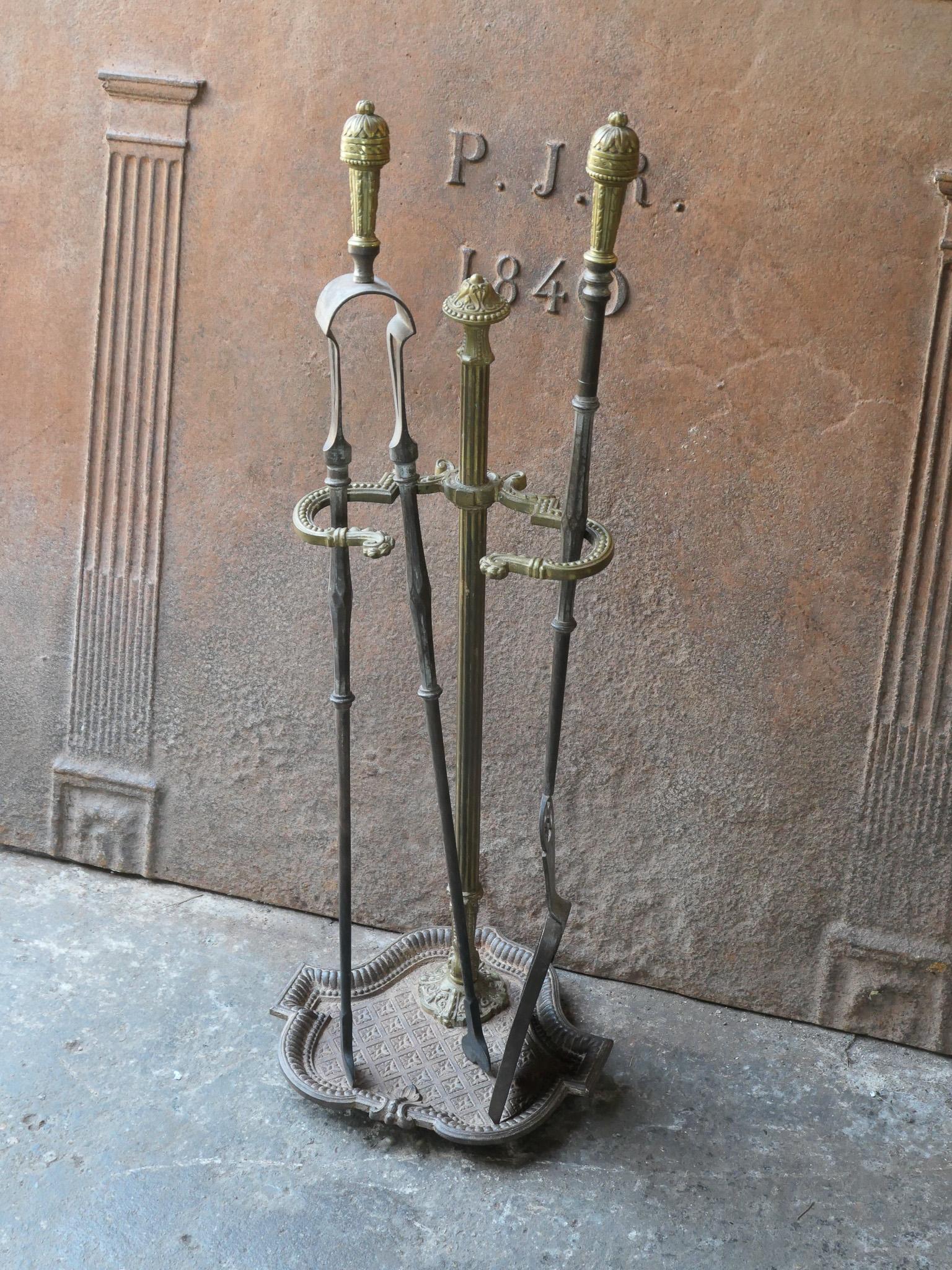 Wrought Iron Large 18th - 19th C. French Neoclassical Fireplace Poker Set For Sale