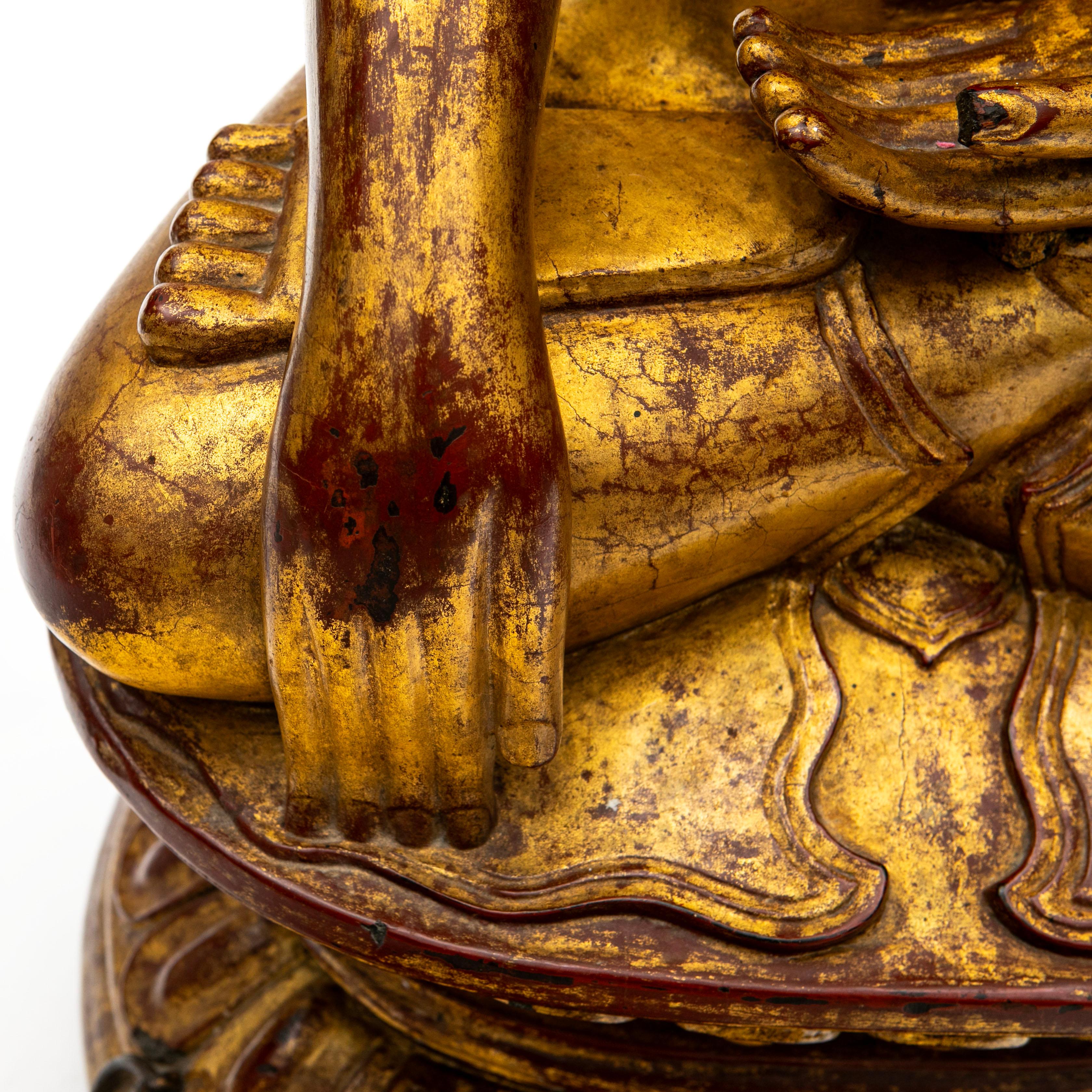 Large Impressive  Burmese Gilded Buddha Sculpture in Bhūmisparśa Mudrā . 32 kg For Sale 3