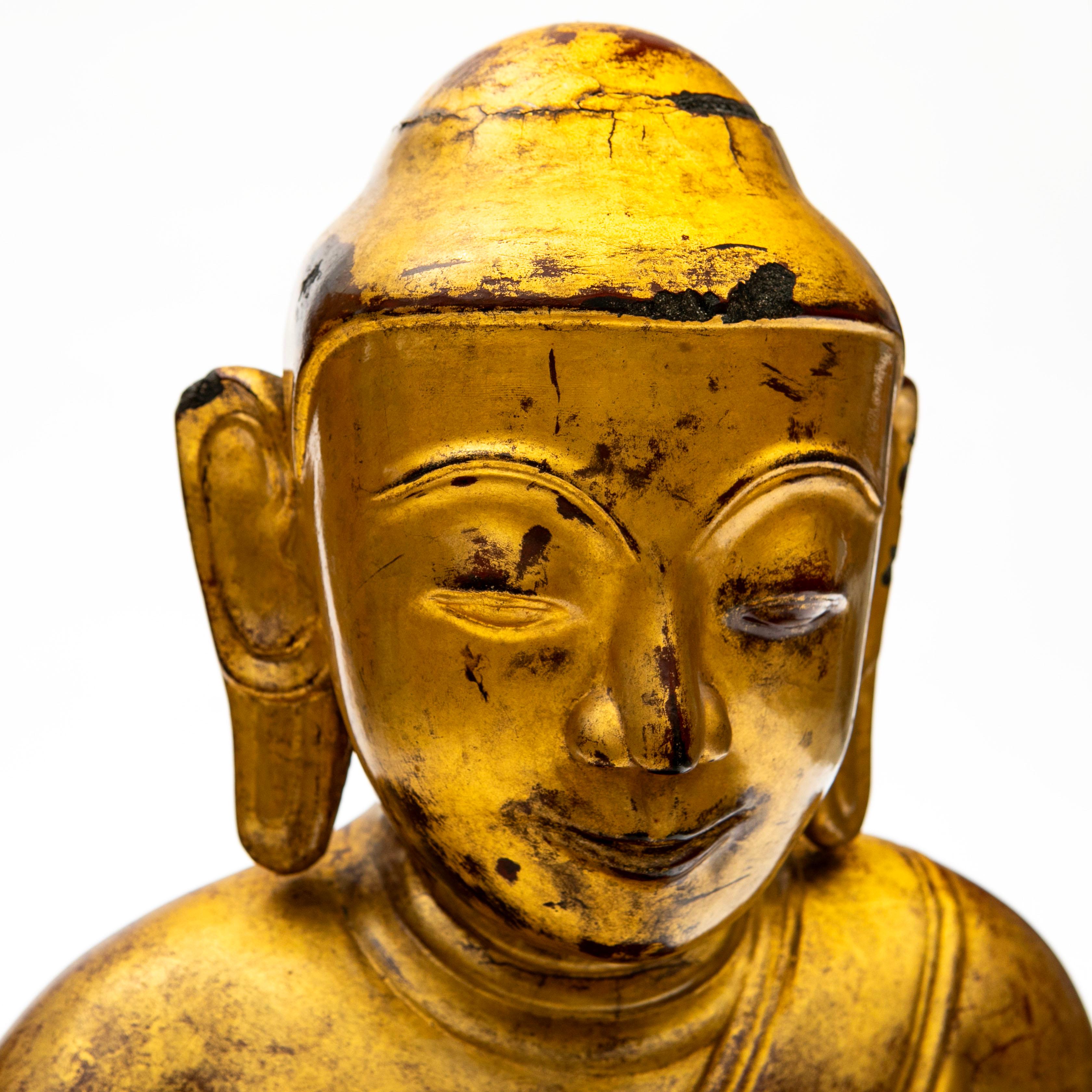 Large Impressive  Burmese Gilded Buddha Sculpture in Bhūmisparśa Mudrā . 32 kg For Sale 4