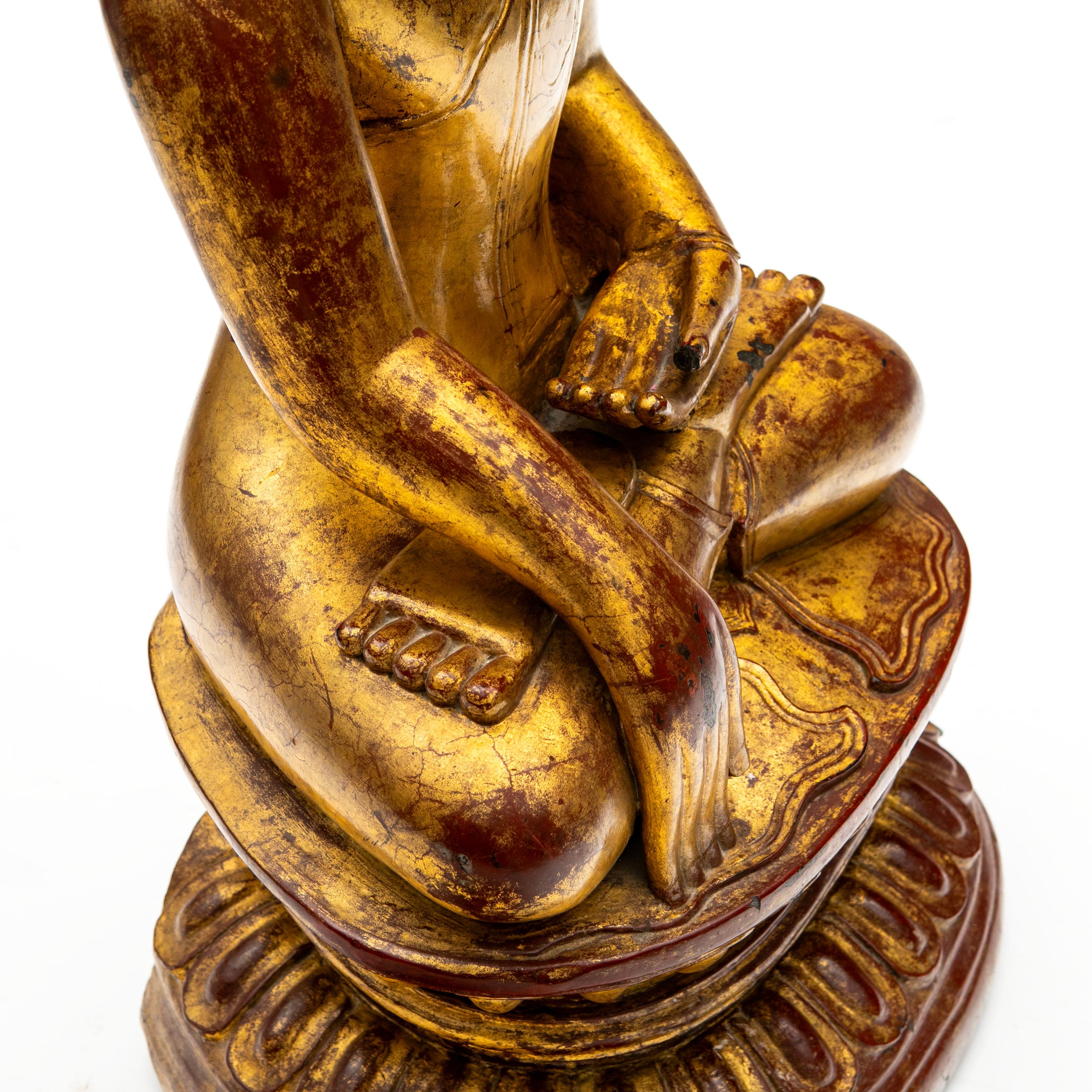 Large Impressive  Burmese Gilded Buddha Sculpture in Bhūmisparśa Mudrā . 32 kg For Sale 6