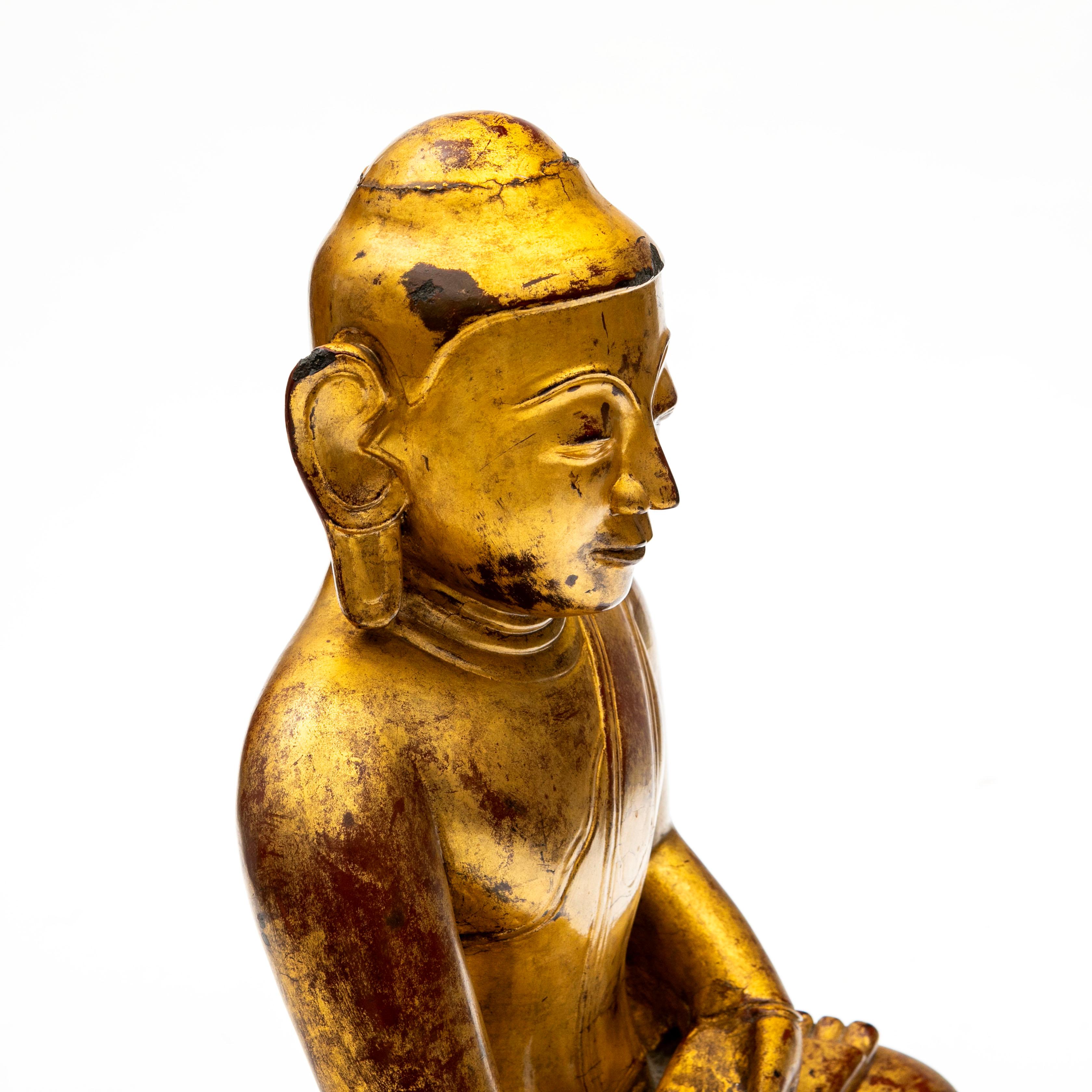 Large Impressive  Burmese Gilded Buddha Sculpture in Bhūmisparśa Mudrā . 32 kg For Sale 7