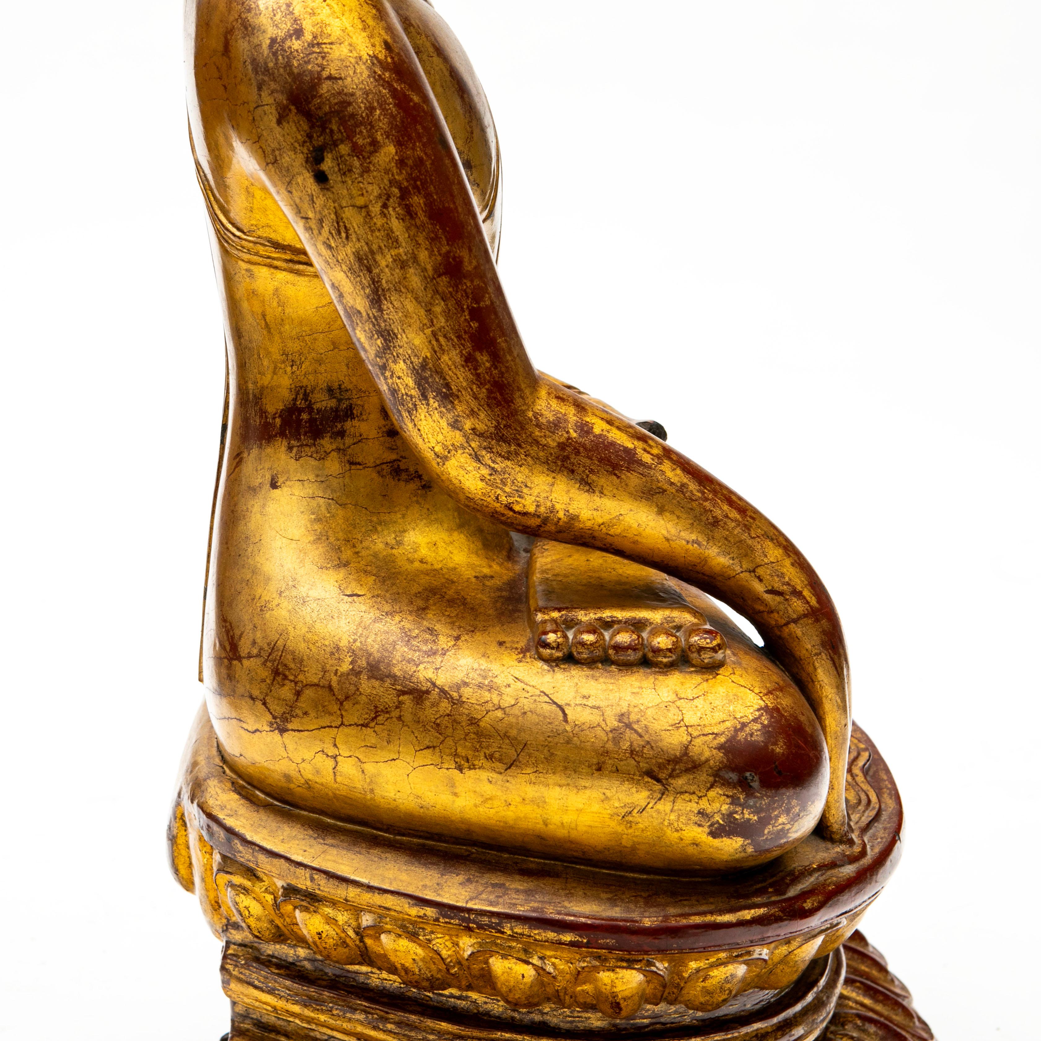Large Impressive  Burmese Gilded Buddha Sculpture in Bhūmisparśa Mudrā . 32 kg For Sale 8