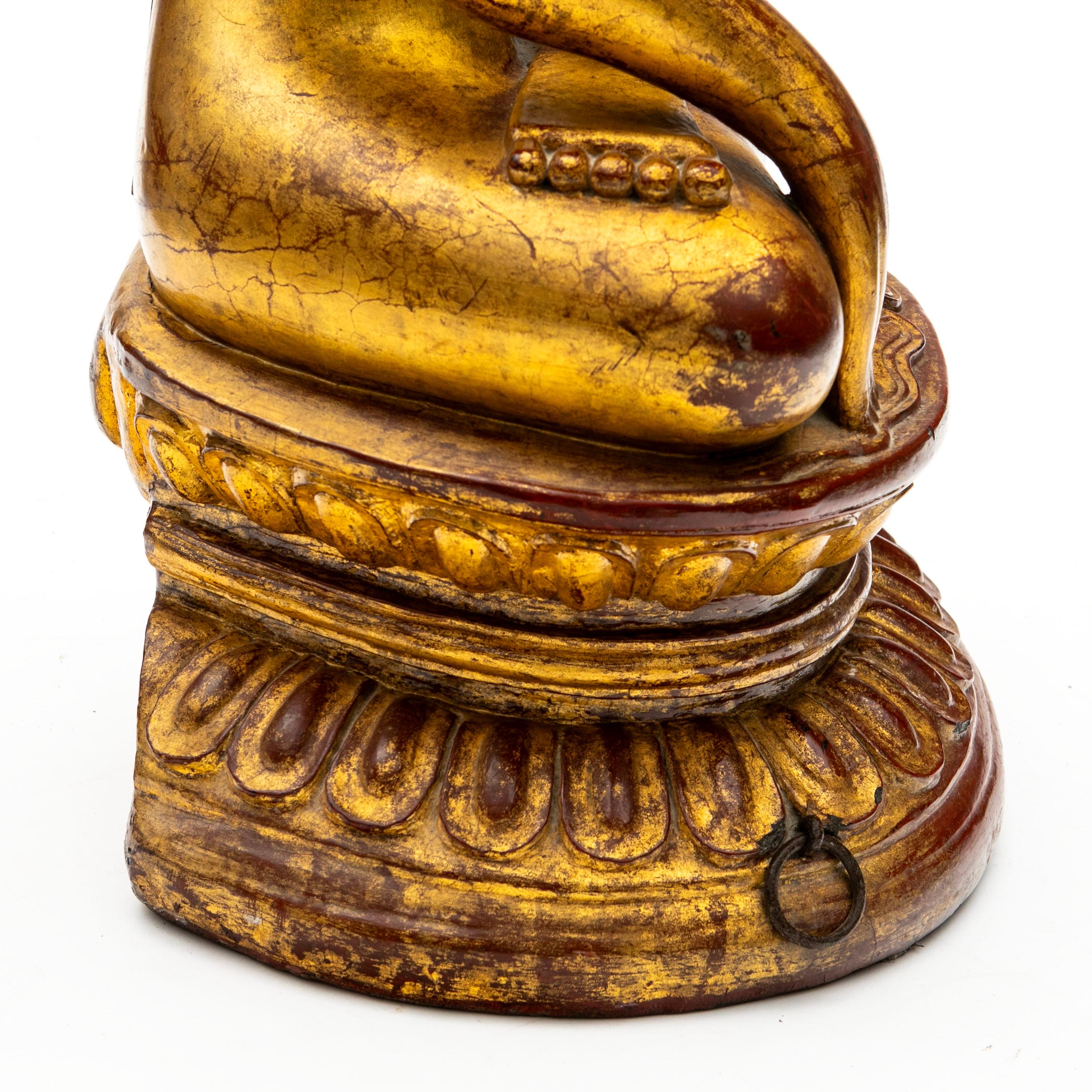 Large Impressive  Burmese Gilded Buddha Sculpture in Bhūmisparśa Mudrā . 32 kg For Sale 9