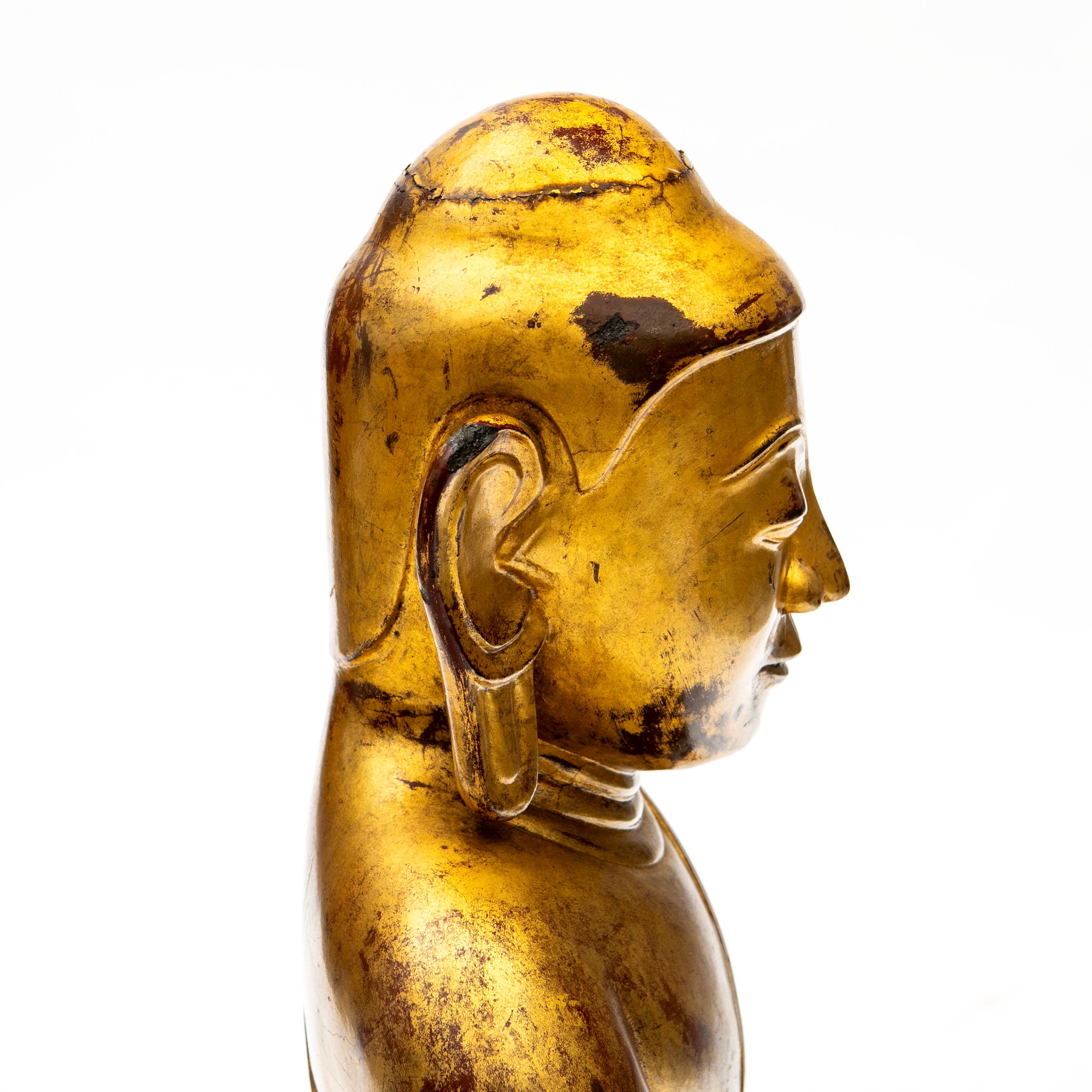 Large Impressive  Burmese Gilded Buddha Sculpture in Bhūmisparśa Mudrā . 32 kg For Sale 10