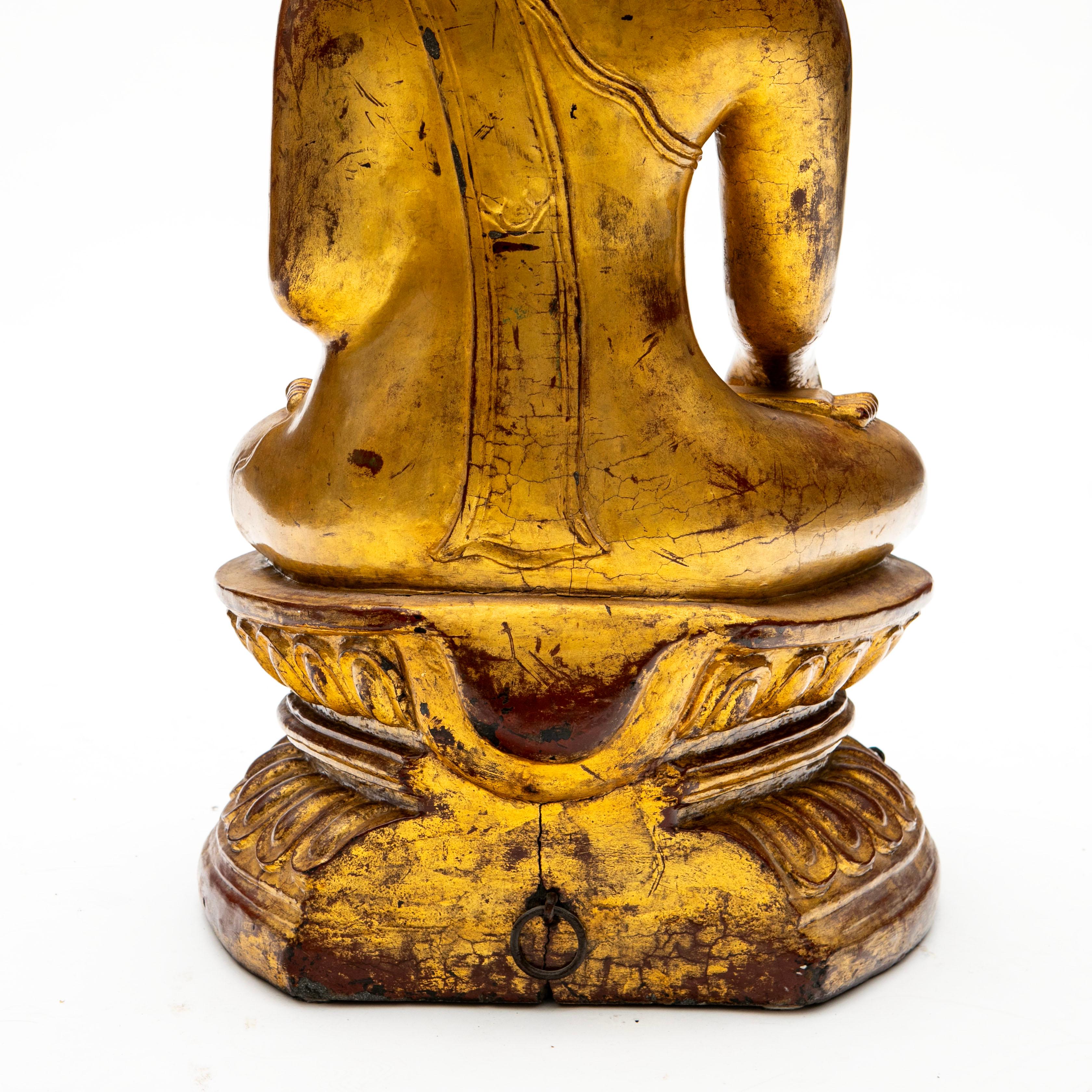 Large Impressive  Burmese Gilded Buddha Sculpture in Bhūmisparśa Mudrā . 32 kg For Sale 12