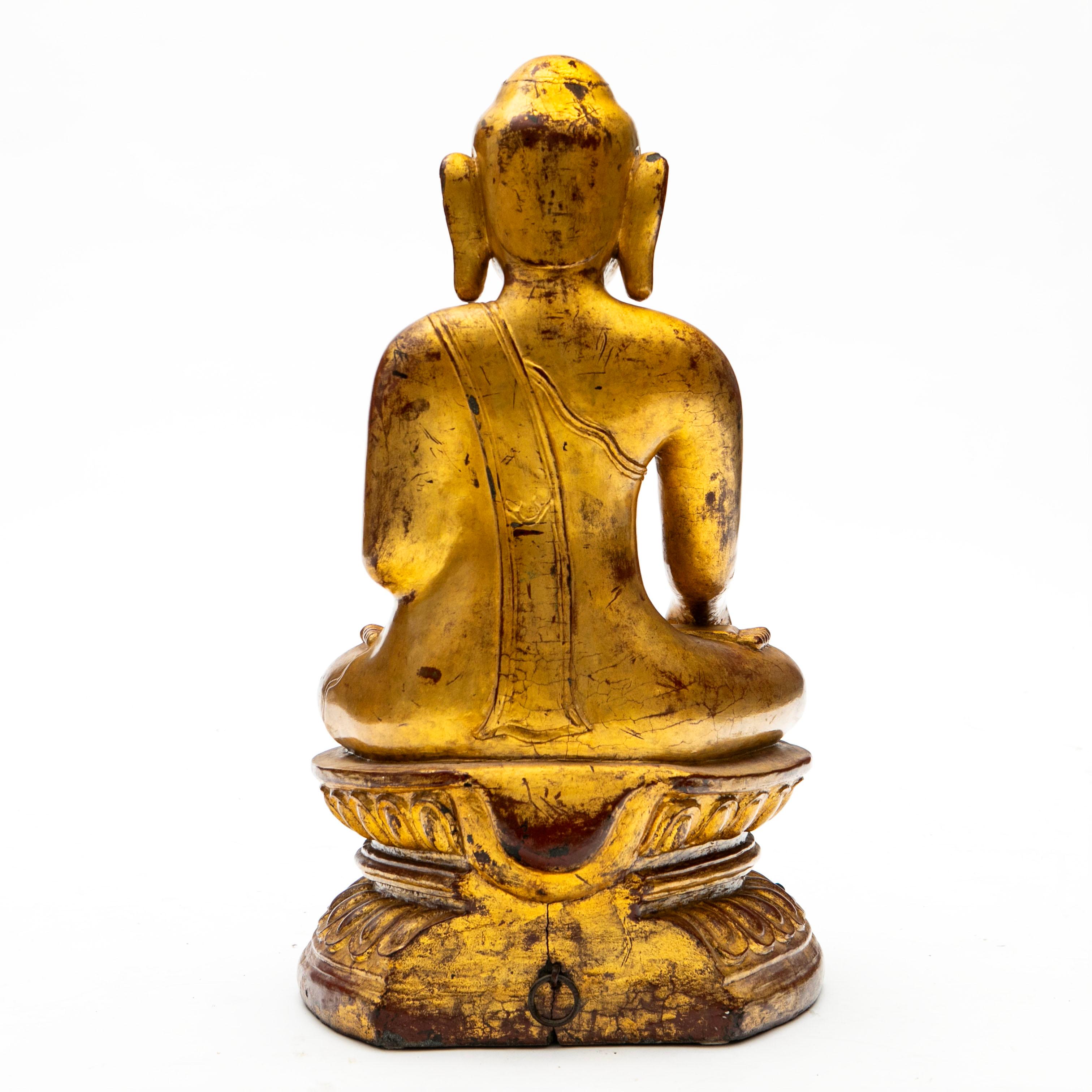 Other Large Impressive  Burmese Gilded Buddha Sculpture in Bhūmisparśa Mudrā . 32 kg For Sale