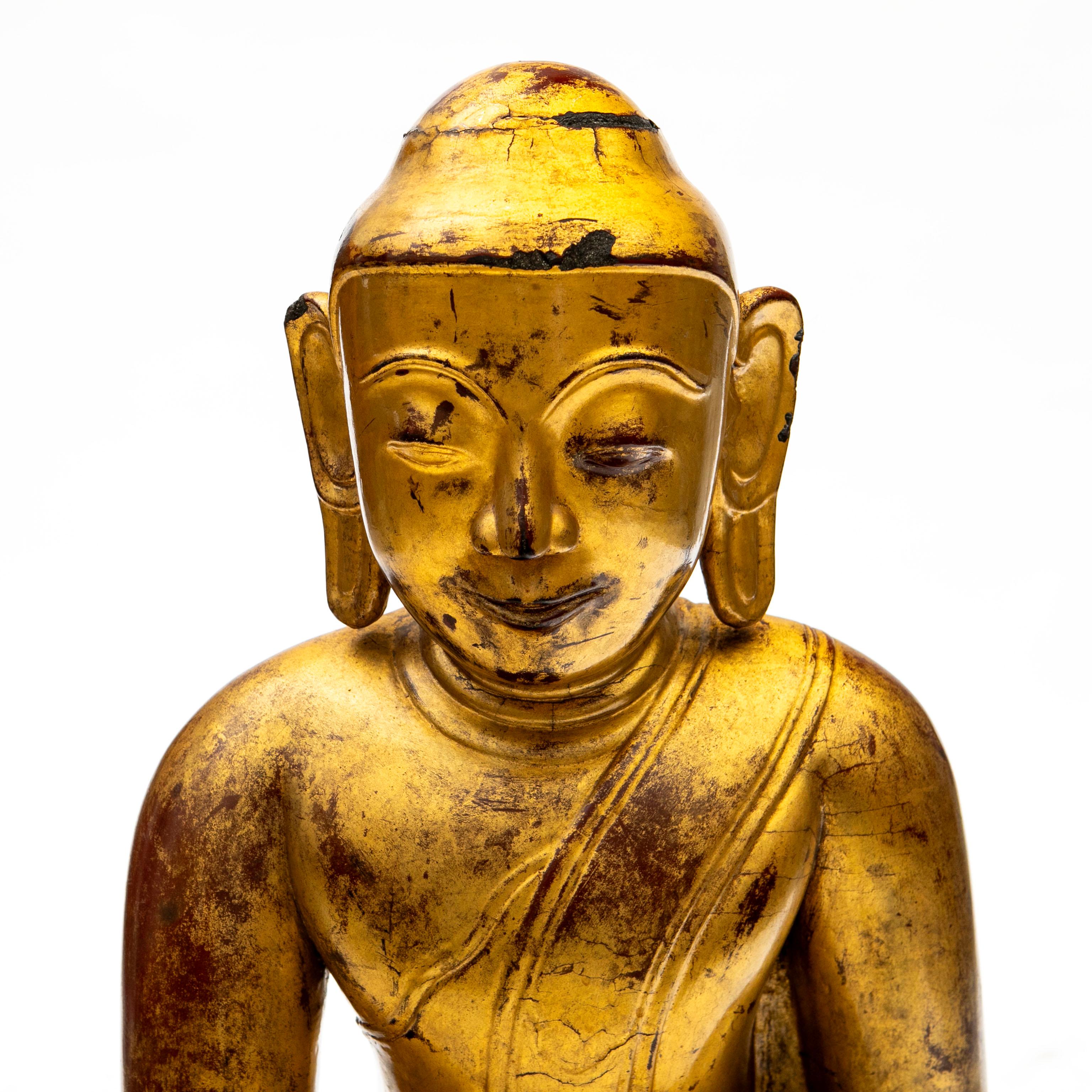 Large Impressive  Burmese Gilded Buddha Sculpture in Bhūmisparśa Mudrā . 32 kg For Sale 1