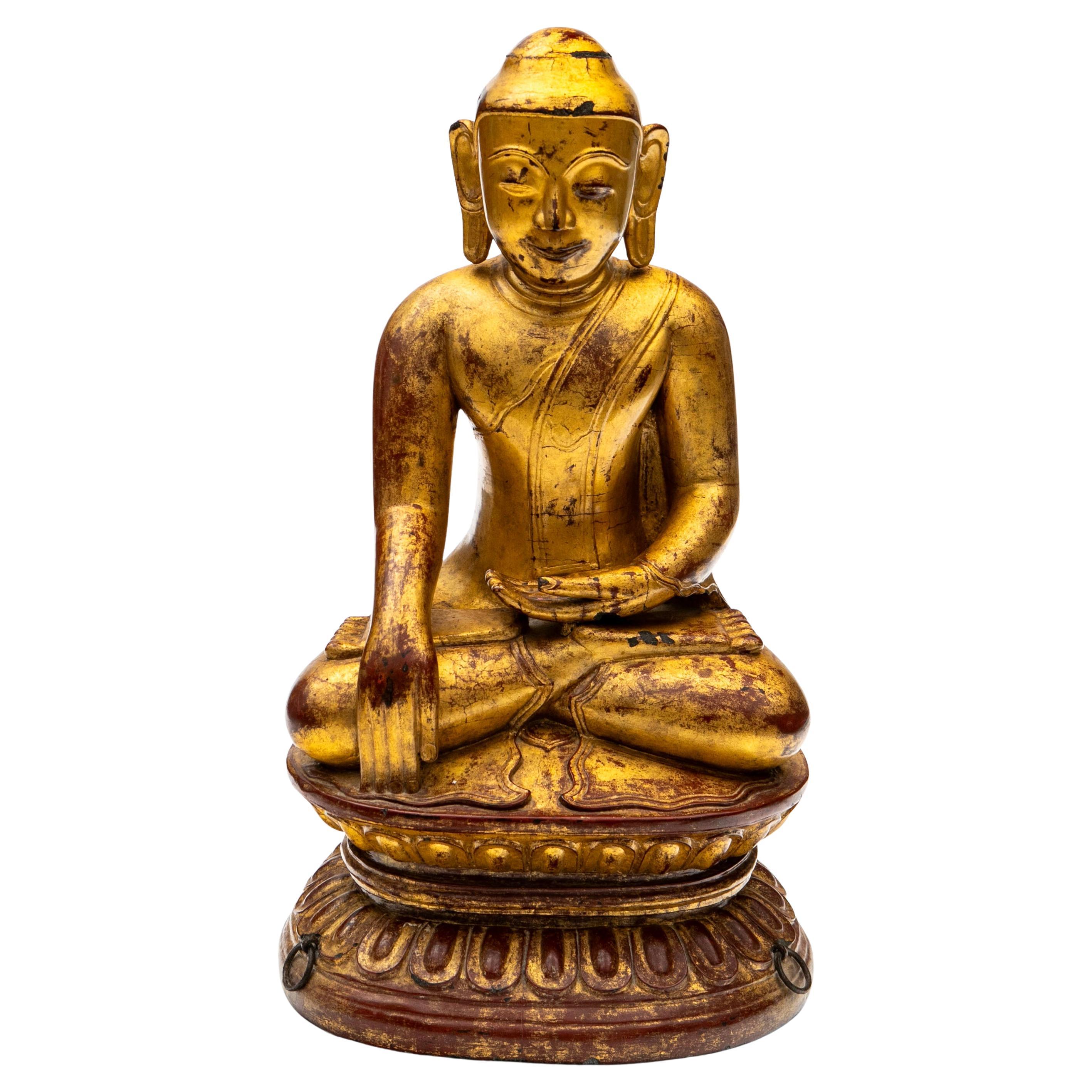Large Impressive  Burmese Gilded Buddha Sculpture in Bhūmisparśa Mudrā . 32 kg For Sale