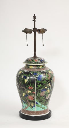 Large 18th/19th Century Chinese Famille Noire Covered Ginger Jar Mounted as a La
