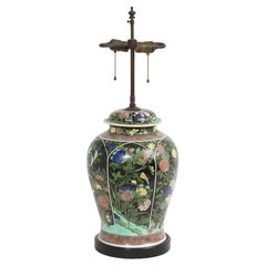 Large 18th/19th Century Chinese Famille Noire Covered Ginger Jar Mounted as a La