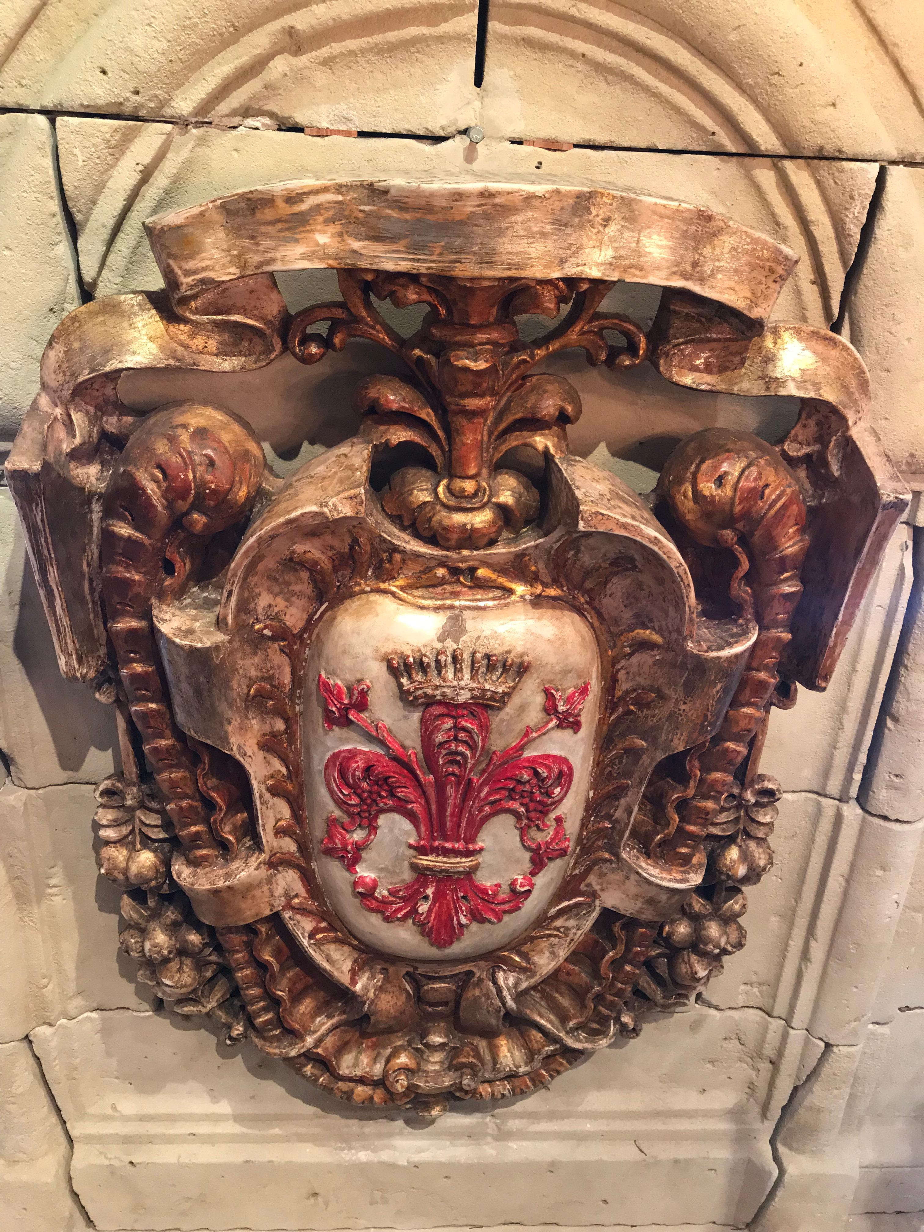 Italian Large 18th Century Family Crest  Antique Shield Coat of Arm Armorial antiques LA
