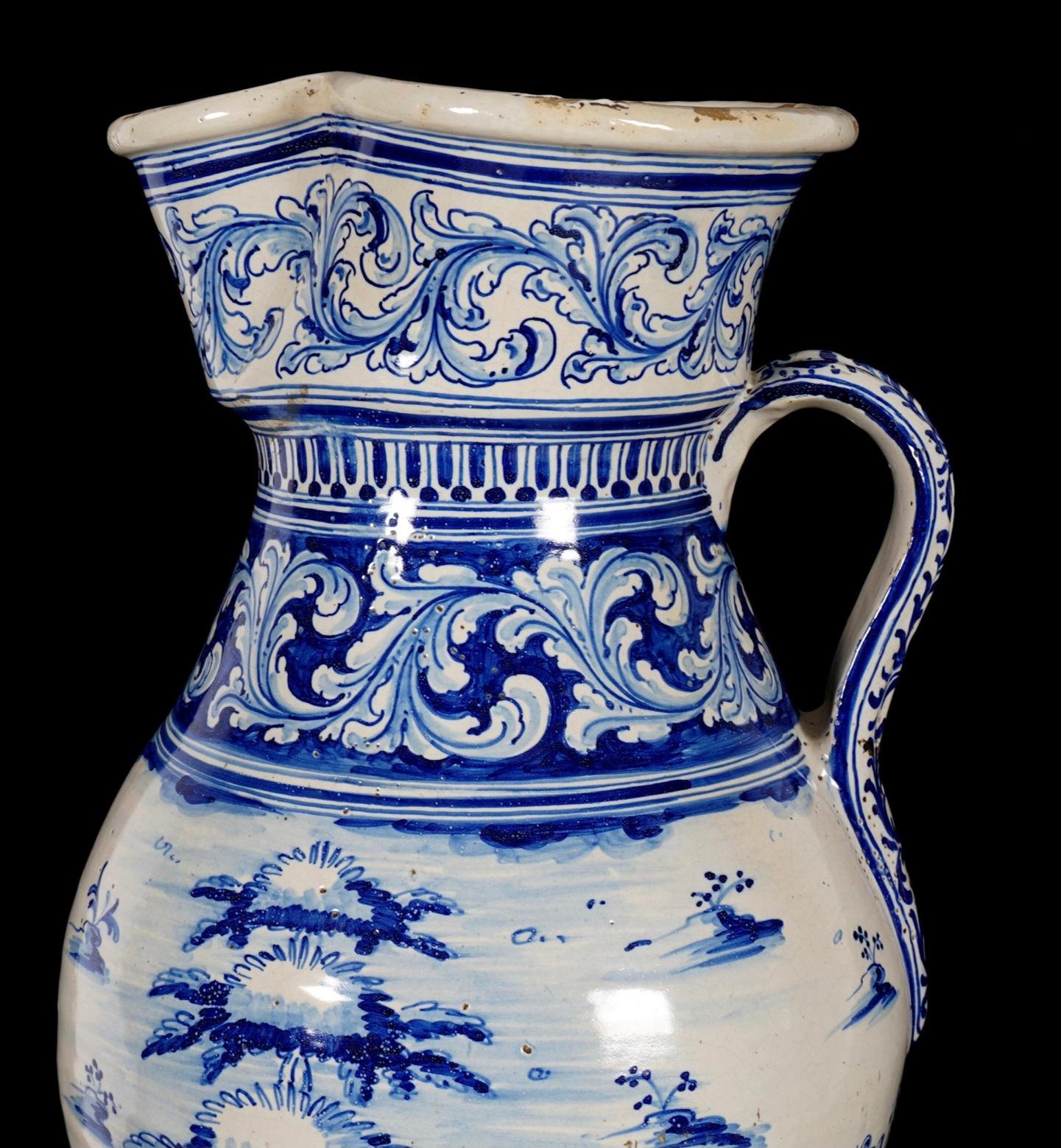 French Provincial Large 18th/19th Century French Faience Pitcher For Sale