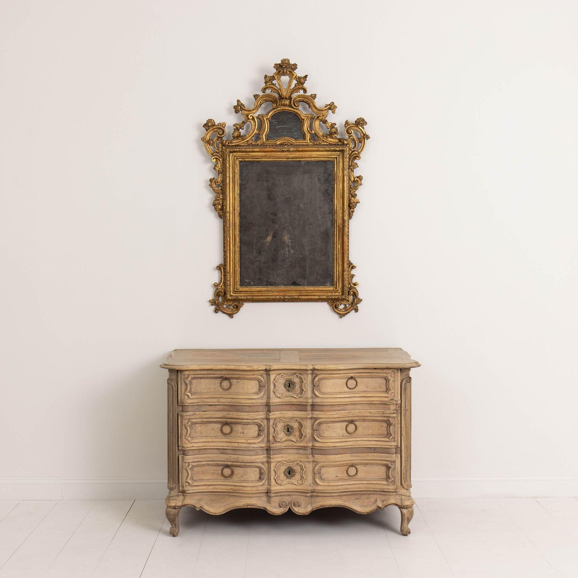 Hand-Carved Large 18th c. French Bleached Walnut Louis XV Period Serpentine Commode For Sale