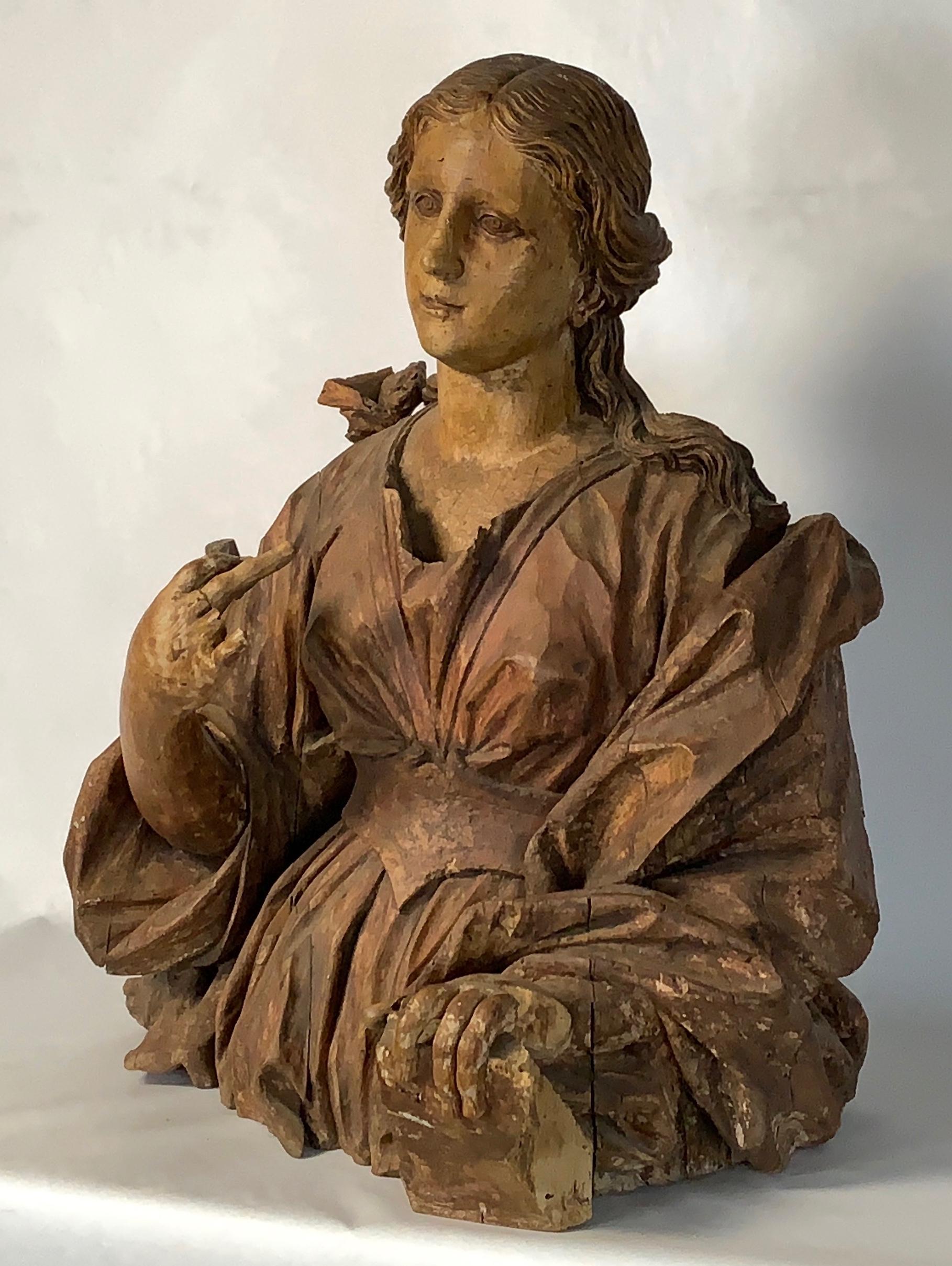 Large 18th Century Italian Carved Wood Bust 2
