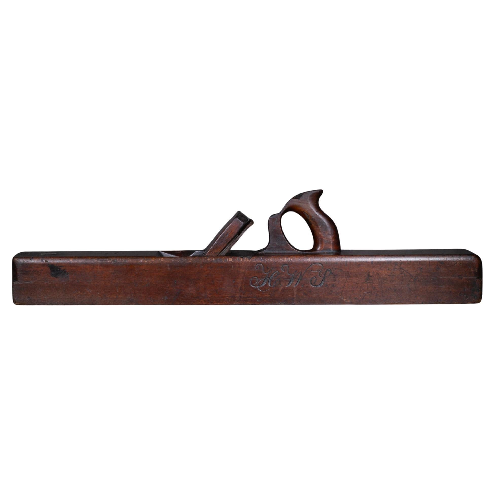 Large 18th c. Monogrammed Cherry Wood Jointer Plane c.1700-1799 For Sale